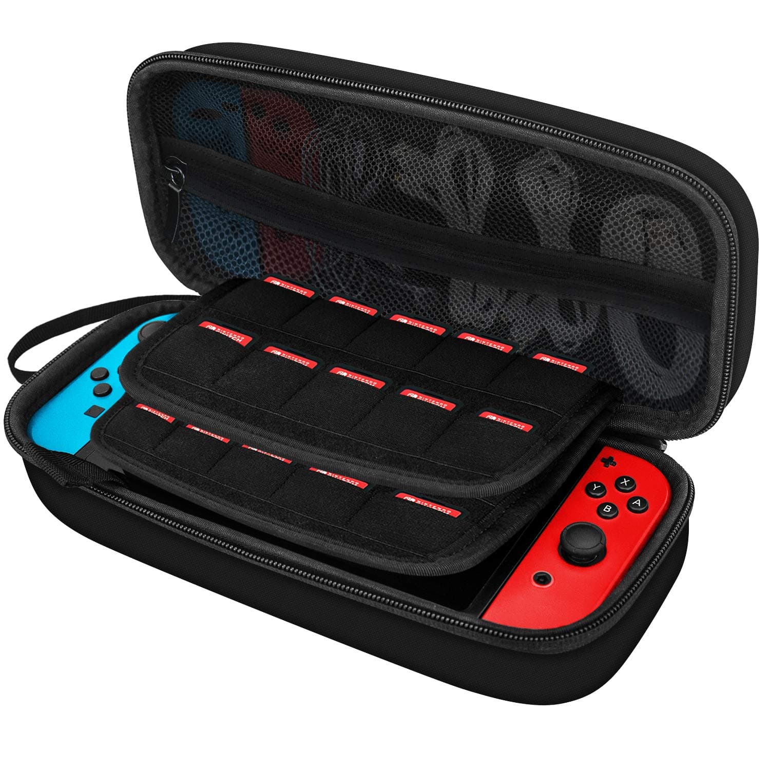 JETech Carrying Case for Nintendo Switch 2017, Black | Hard Shell Protection, 20 Game Card Slots, Accessories Pouch, Lightweight Travel Design