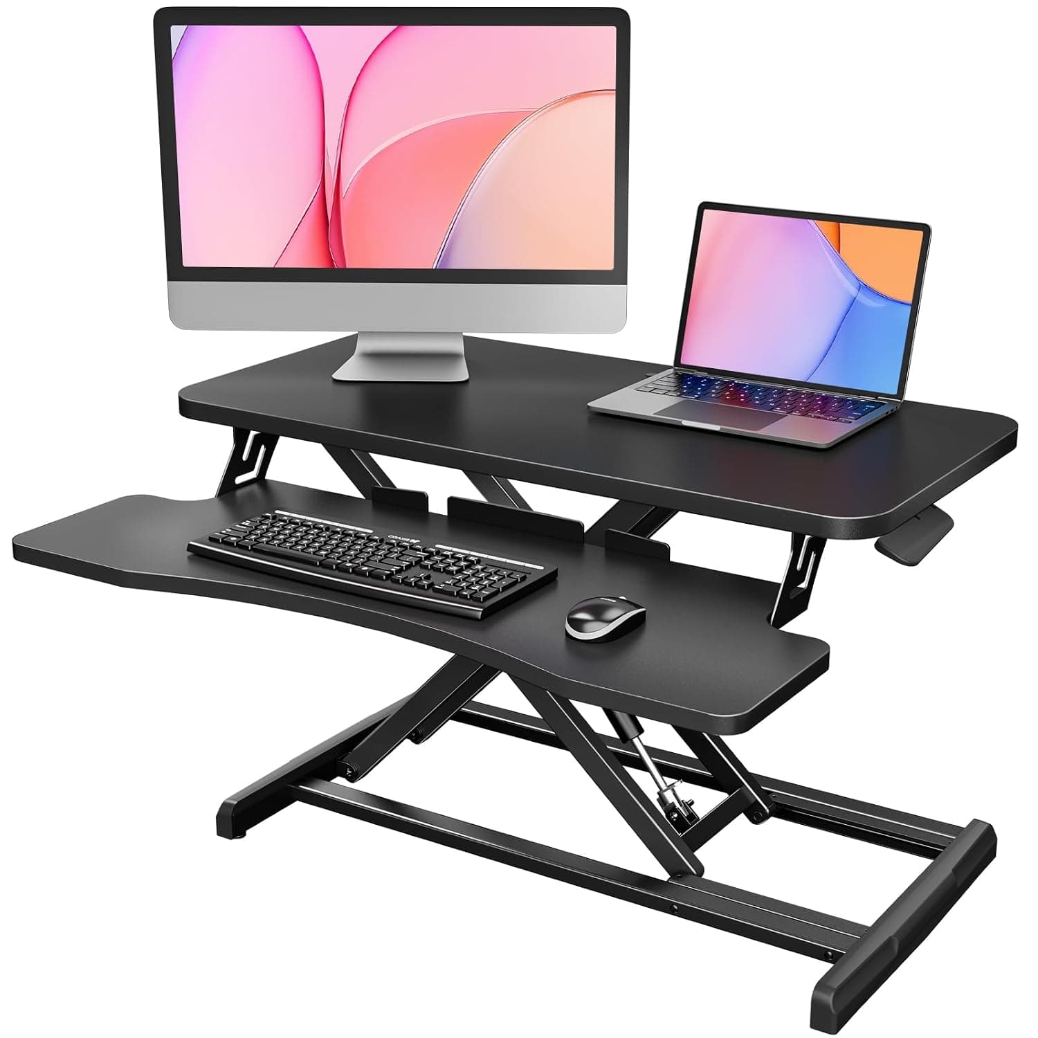 HUANUO Standing Desk Converter, 81cm/32'' Desk Riser | Large Keyboard Tray, Dual Monitor, Laptop Workstation, Easy Assembly