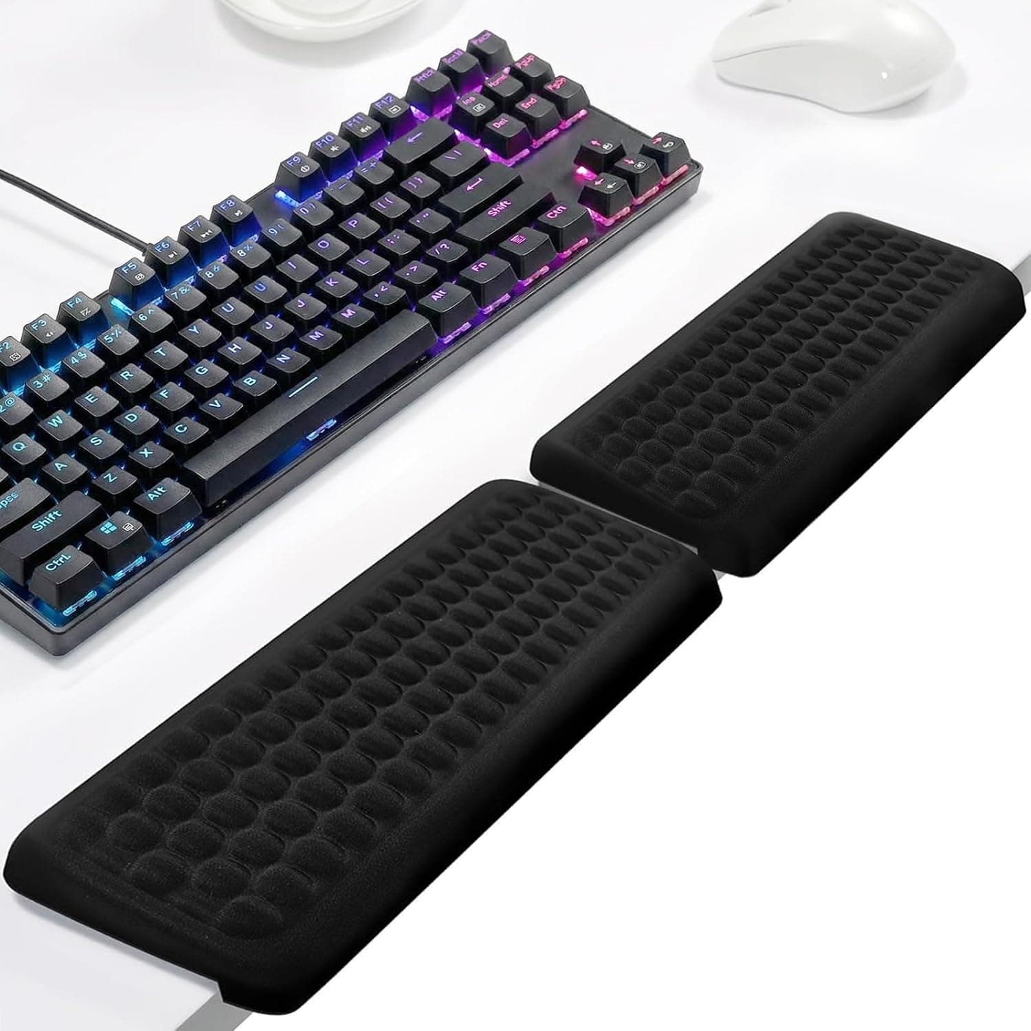 2Pack Wrist Rest for Keyboard - Ergonomic L-Shaped Keyboard Elbow Wrist Support Slow Rebound Non-Slip Memory Foam Message Hole Elbow Pain Relief for Hand Desk/Computer/Gaming (Black)