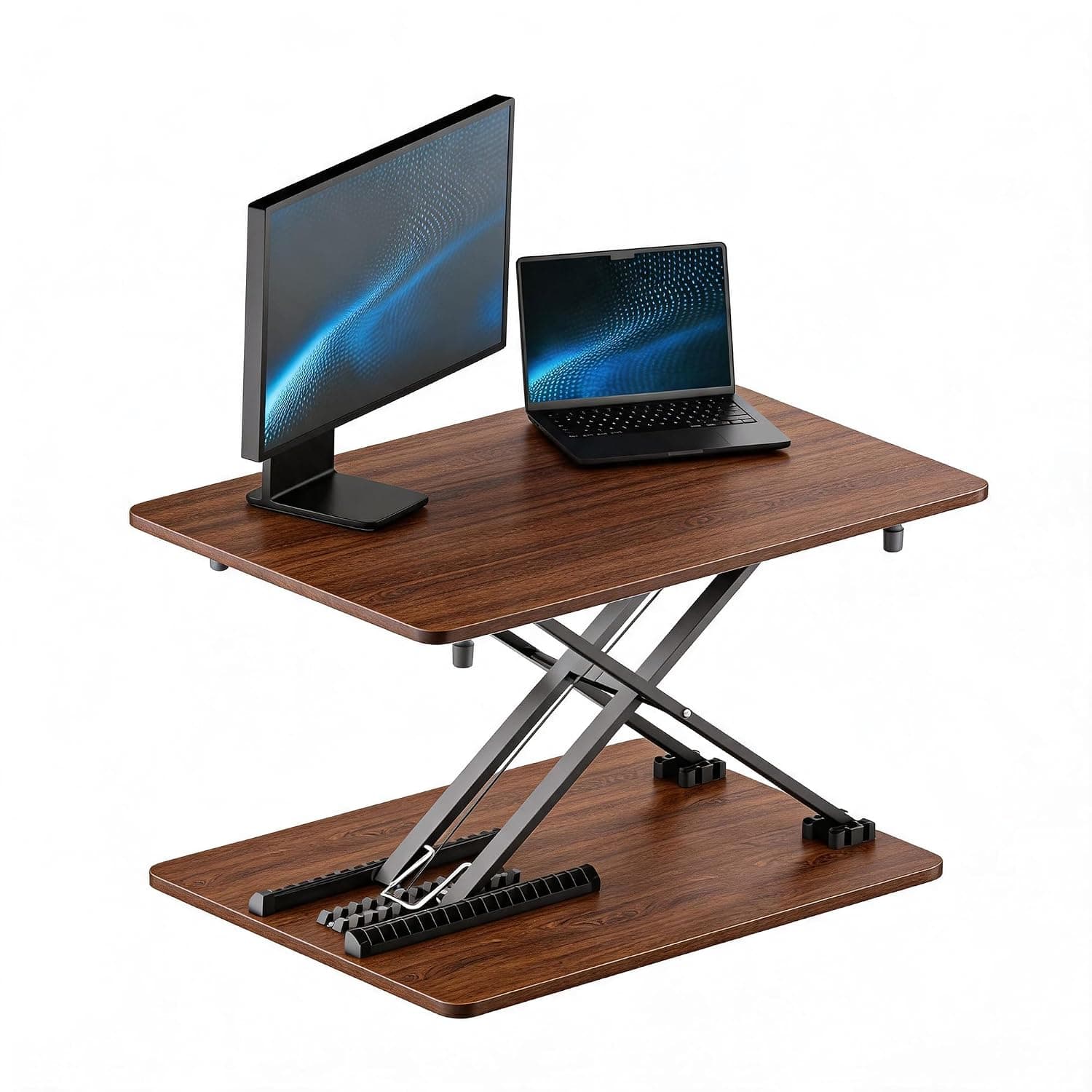 yoopin Standing Desk Converter, 25.16" x 15.75", Natural Wood | Height Adjustable Laptop and Monitor Riser for Sit-Stand Work, No Assembly Required for Home and Office