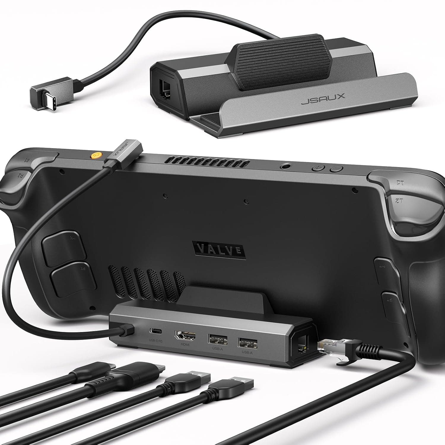 JSAUX Steam Deck Dock 4K@120Hz, 5-in-1 Docking Station for ASUS ROG Ally X | for Steam Deck/OLED/ASUS ROG Ally X/Lenovo Legion go/MSI Claw, HDMI 2.1, 100Mbps Ethernet, Dual USB A 2.0 and 100W USB C Port