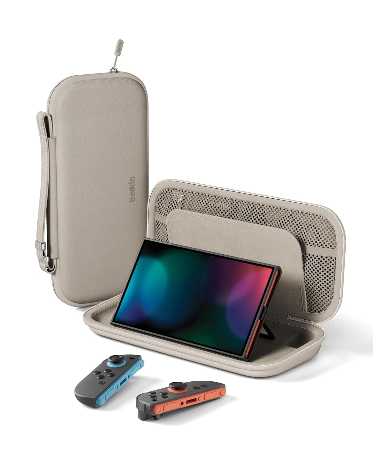 Belkin Gaming Nintendo Switch 2 Case Travel Bag with AirTag Holder - Sand | Portable Lightweight Carrying Case with Hard Shell and Soft Interior, Game Card Storage Pocket, Gaming Travel Essential