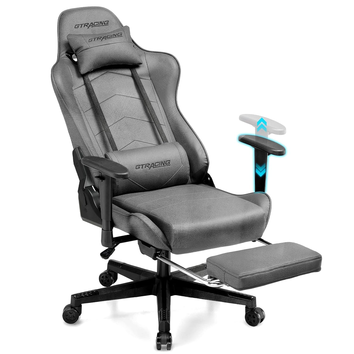 GTRACING Gaming Chair with Footrest, Racing Style Gamer Chairs for Adults - Adjustable Reclining Backrest & Lumbar Support, Computer Game Chair for Office(Dark Grey)