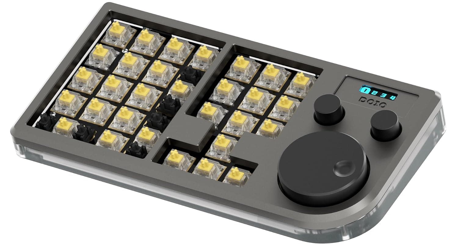 KEEBMONKEY Megalodon 30% Designer Keyboard/Macro Pad QMK/VIA Compatiable with USB Hub Function/30 Keys with Numpad and Knob (Grey)