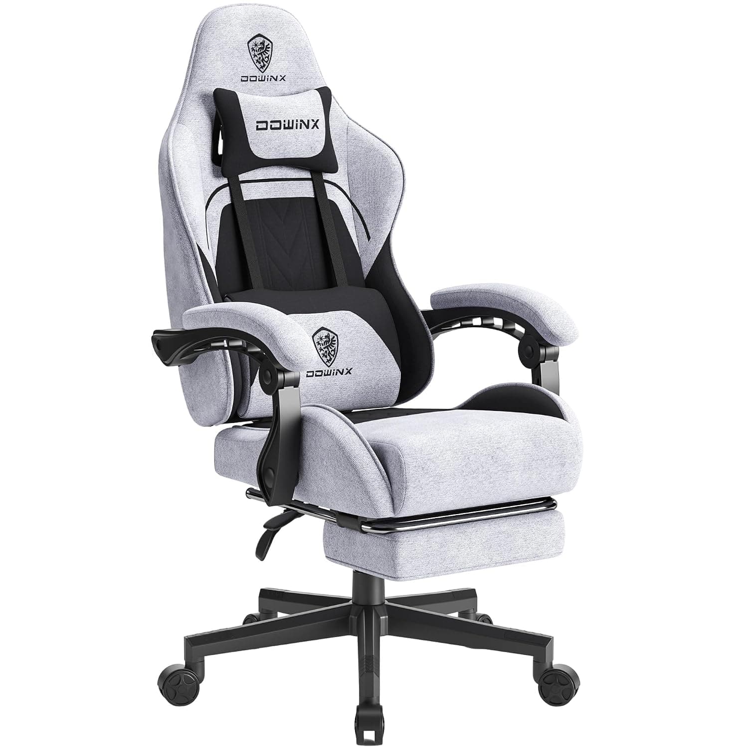 Dowinx Gaming Chair for Adults, Ergonomic Computer Chairs with Footrest, PC Office Chair with Massage, Up to 150Kg, Black & Grey