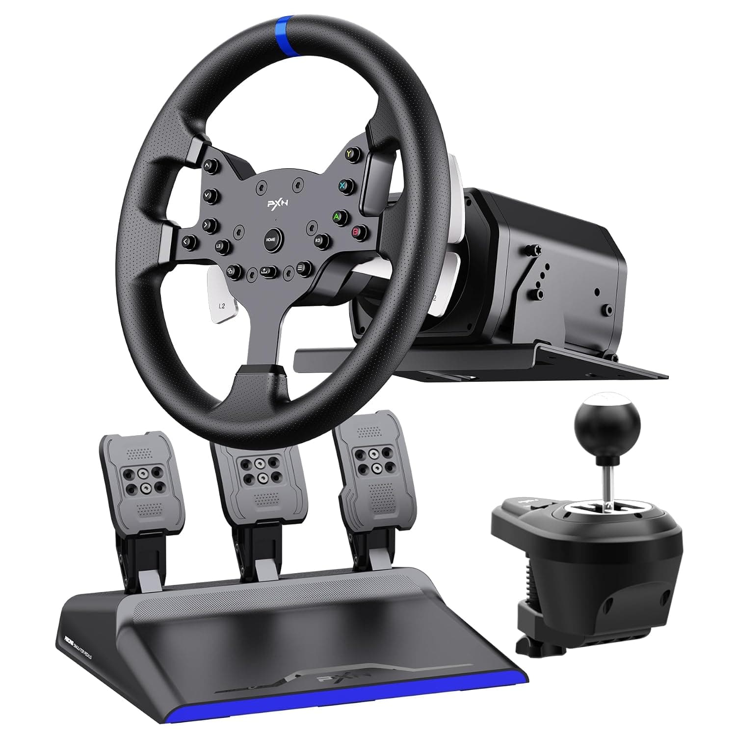 PXN V99 Force Feedback Racing Steering Wheel with Pedals for PC, Xbox & PS4 | 3.2Nm Force Feedback, 270°-900° Rotation, Hall Effect Pedals, 6+R Gear Shifter, 4 Paddle Shifters, Sim Racing Setup
