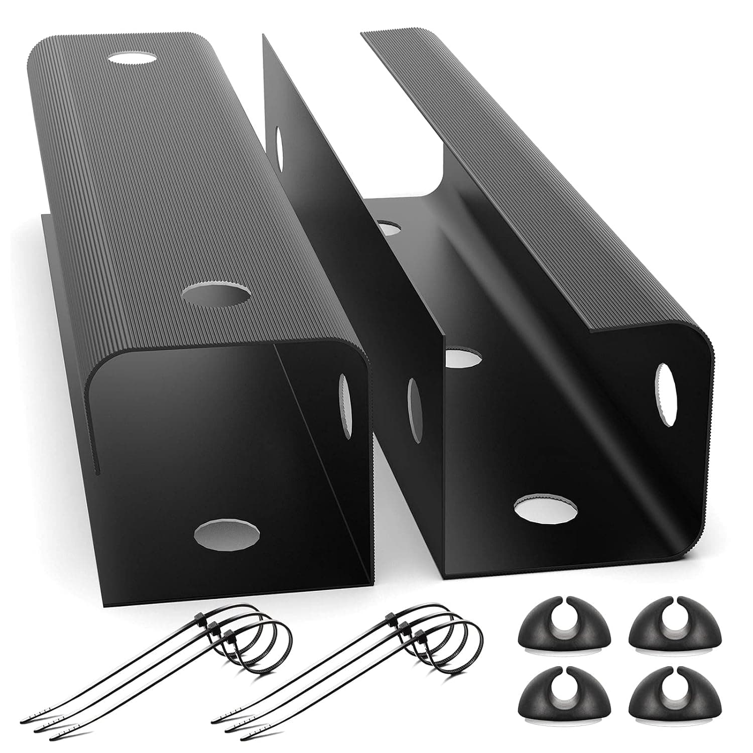 Under Desk Cable Management Tray - 2 Pack Ultra-Sturdy Under Desk Cable Basket Tray, Perfect for Standing Desk Cable Tidy, No Screw No Drill Cable Tray for Office and Home, 40 x 9 x 9 cm, Black