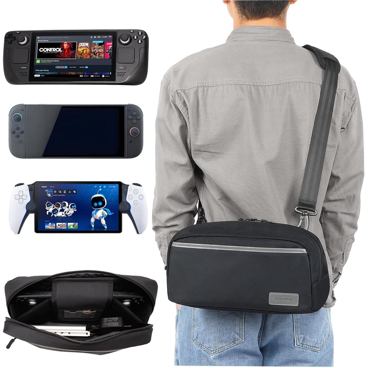 Carry Case for PlayStation, Portal, Steam Deck, OLED, Lenovo Legion Go, ASUS ROG Ally Remote Players - Lightweight Protective Storage Bag