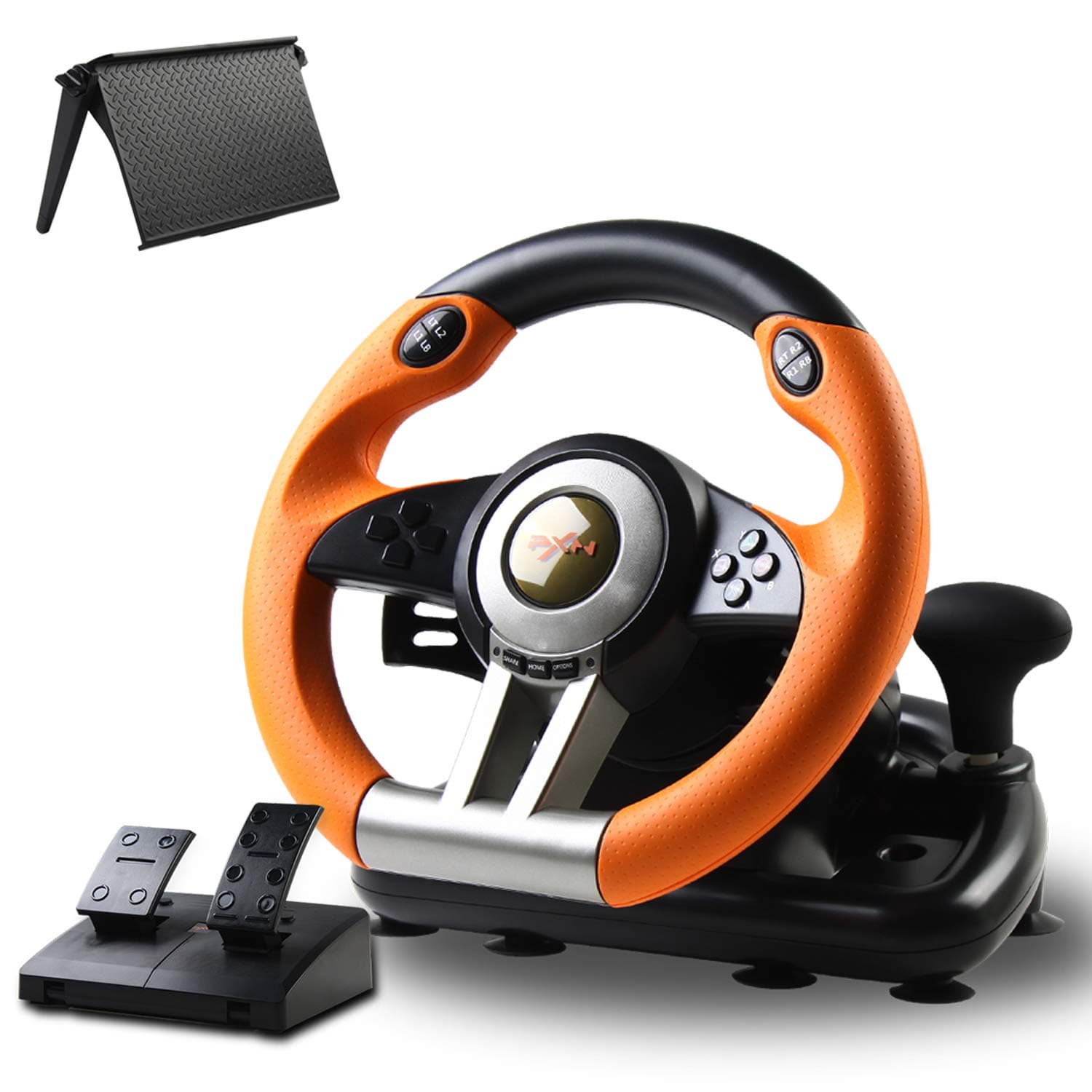 Game Racing Wheel, PXN-V3II 180° Competition Racing Steering Wheel with Universal USB Port and with Pedal, Suitable for PC, PS3, PS4, Xbox One, Nintendo Switch.- Orange