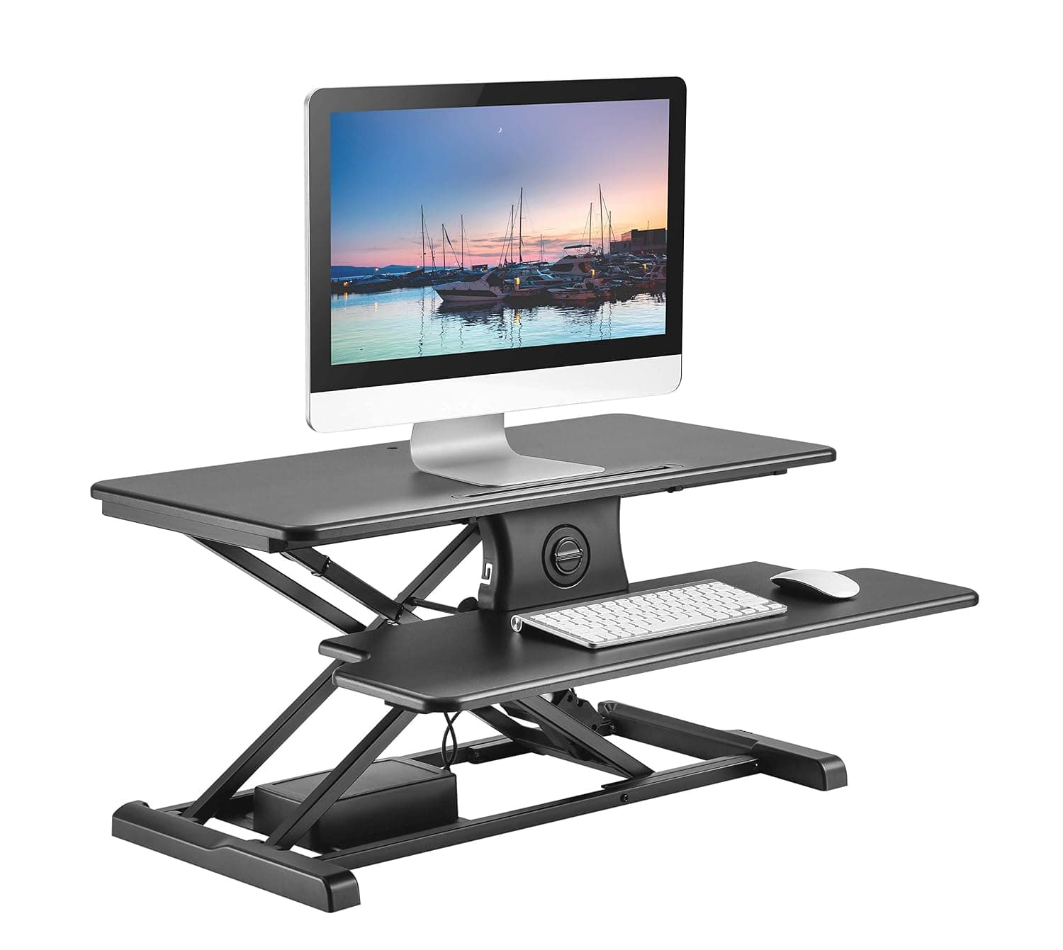 TechOrbits Electric Standing Desk Converter Workstation Rise-X E Motorized Stand Up Desk Riser for a Sit Stand Desk - Height Adjustable Computer Table for Standing Desks - 32” Work Surface, Black
