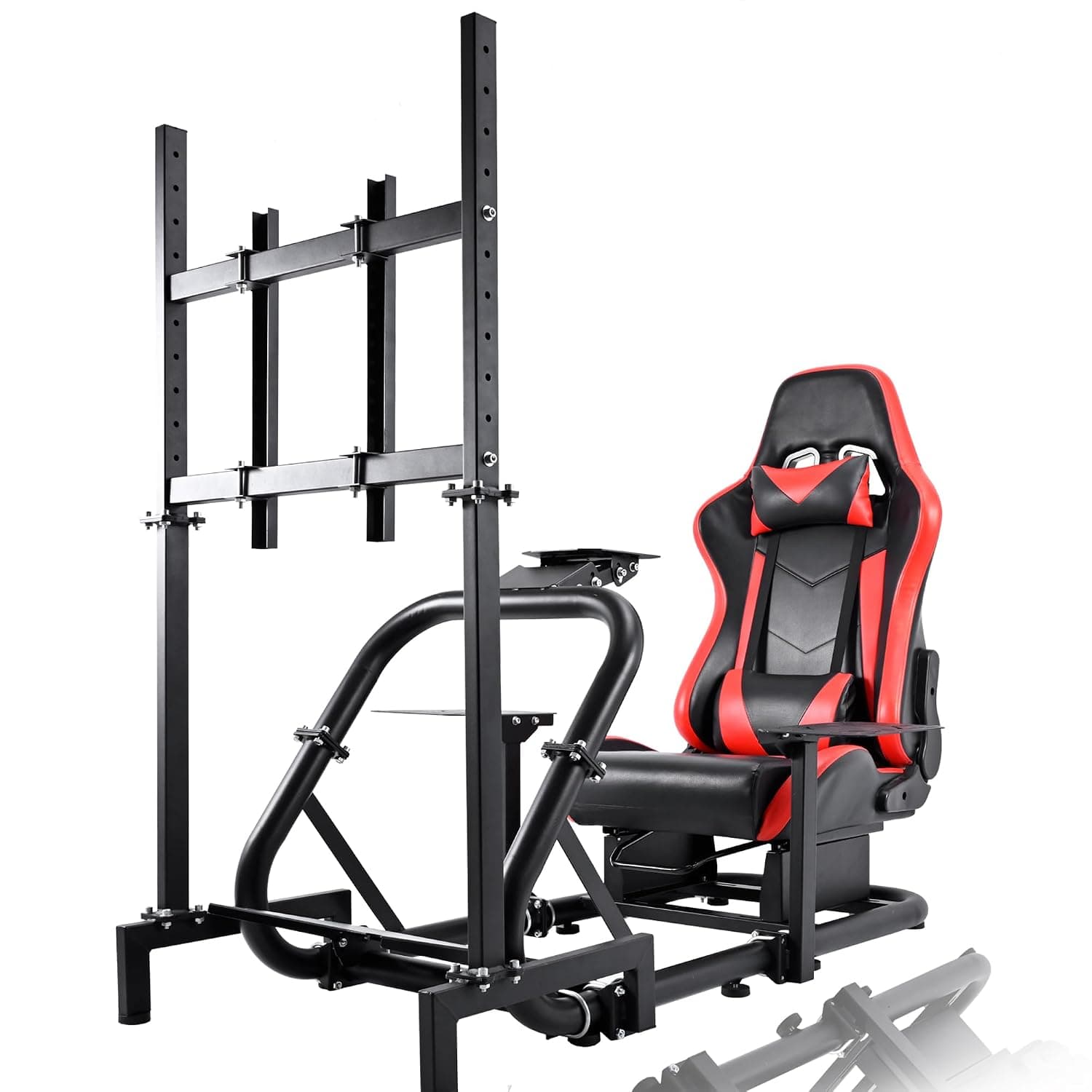 Anman Racing Simulator Cockpit Pro with Seat Professional Sim Racing Wheel Frame Large Round Tube Fully Adjustable without Pedal Wheel and Handbrake (COCKPIT TV PRO - RED)