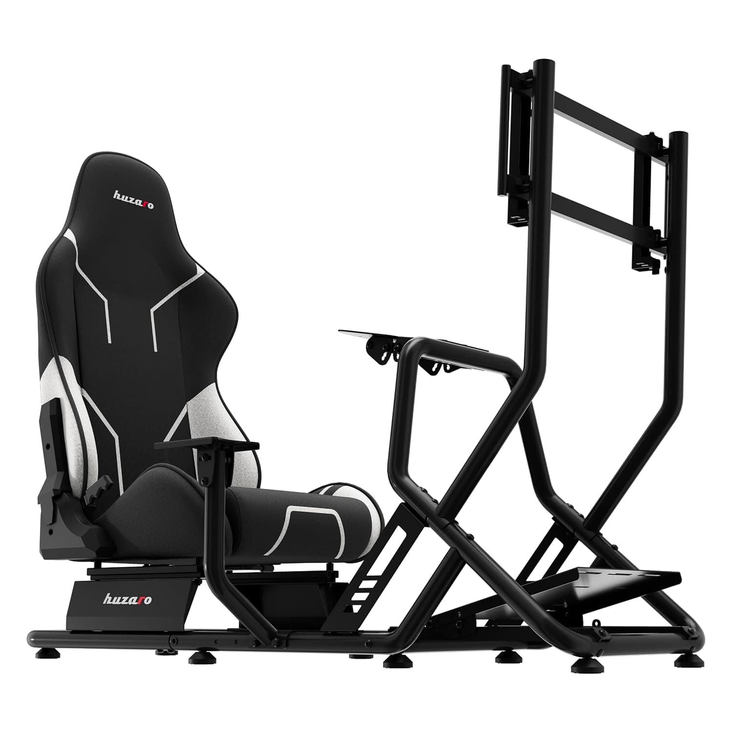 huzaro Speed 6.0 SIM Racing Cockpit with Monitor Mount up to 50 Inches - Ergonomic Racing Seat - Sturdy Steel Frame for Steering Wheel Pedals and Gear Lever - Gloves Included - Black