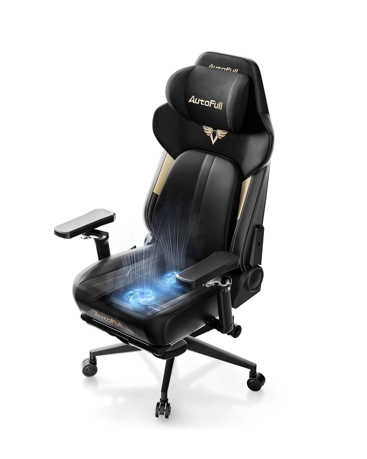 AutoFull M6 Ultra 2.0 Ergonomic Gaming Chair with Active Ventilation | Recover While You Play with Dual-Zone Massage, Active Cooling, Heating & Dynamic Lumbar Support, Black Gaming Chair