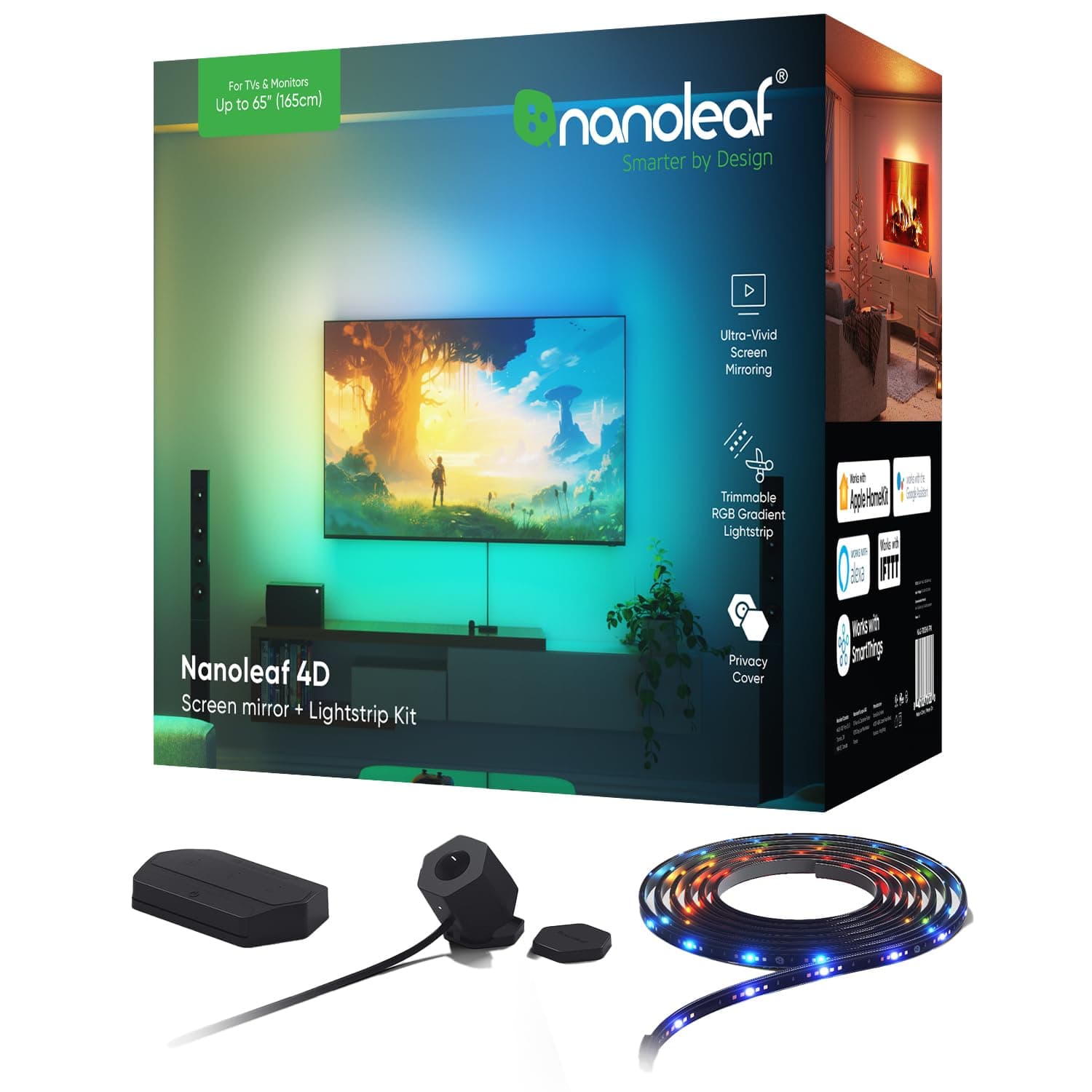 Nanoleaf 4D - Screen Mirror Camera + 4M Strip Light Kit for TV up to 65 inch / 165cm, Smart TV LED Backlight Reactive, Music Sync, Wifi App & Voice Control (Works with Alexa Apple/Google Home)