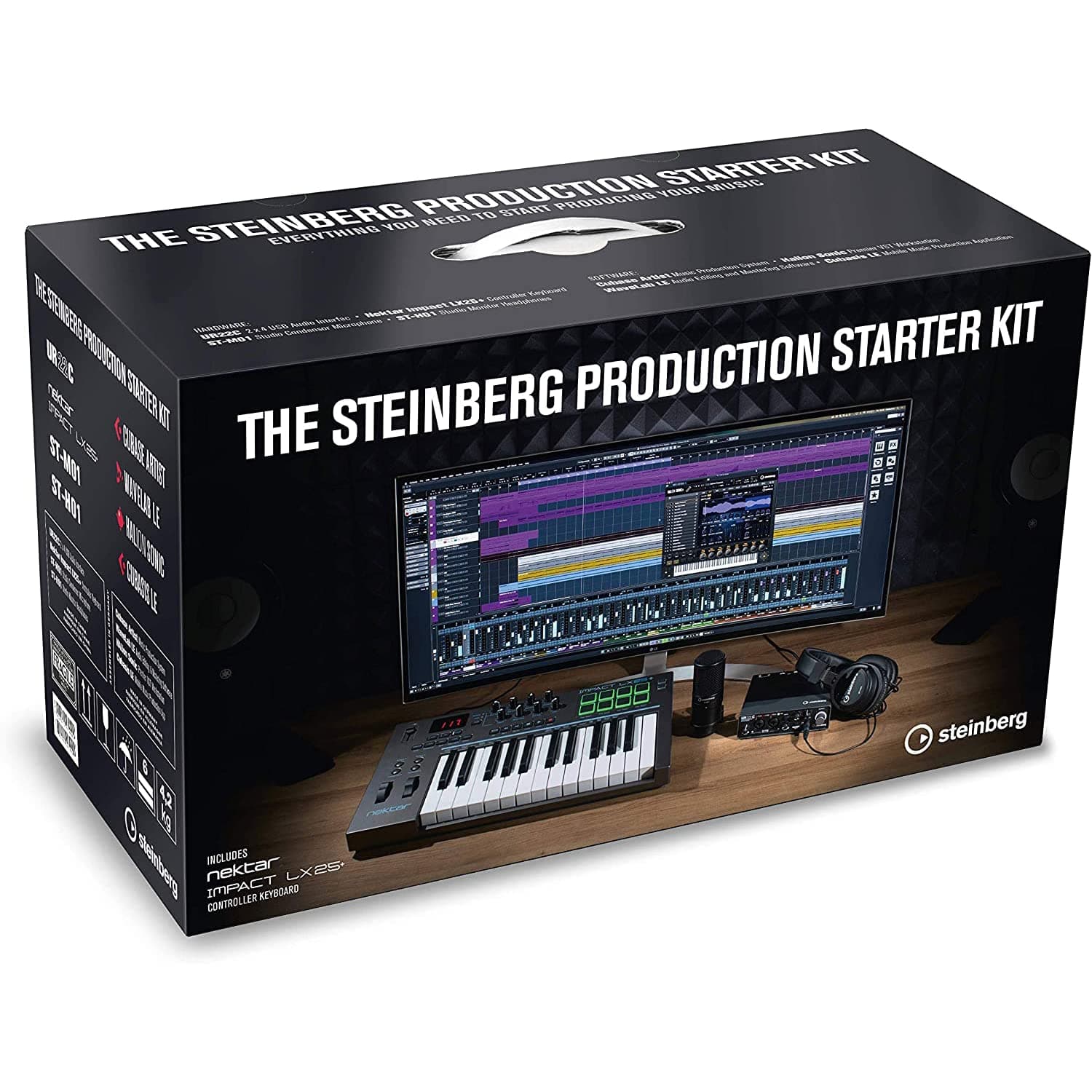 Steinberg Production Starter Kit with UR22C USB 3.0 Audio Interface, Microphone and Headphones, Nektar Impact LX25+ Controller Keyboard, Cubase Artist, HALion Sonic, WaveLab LE, Cubasis LE