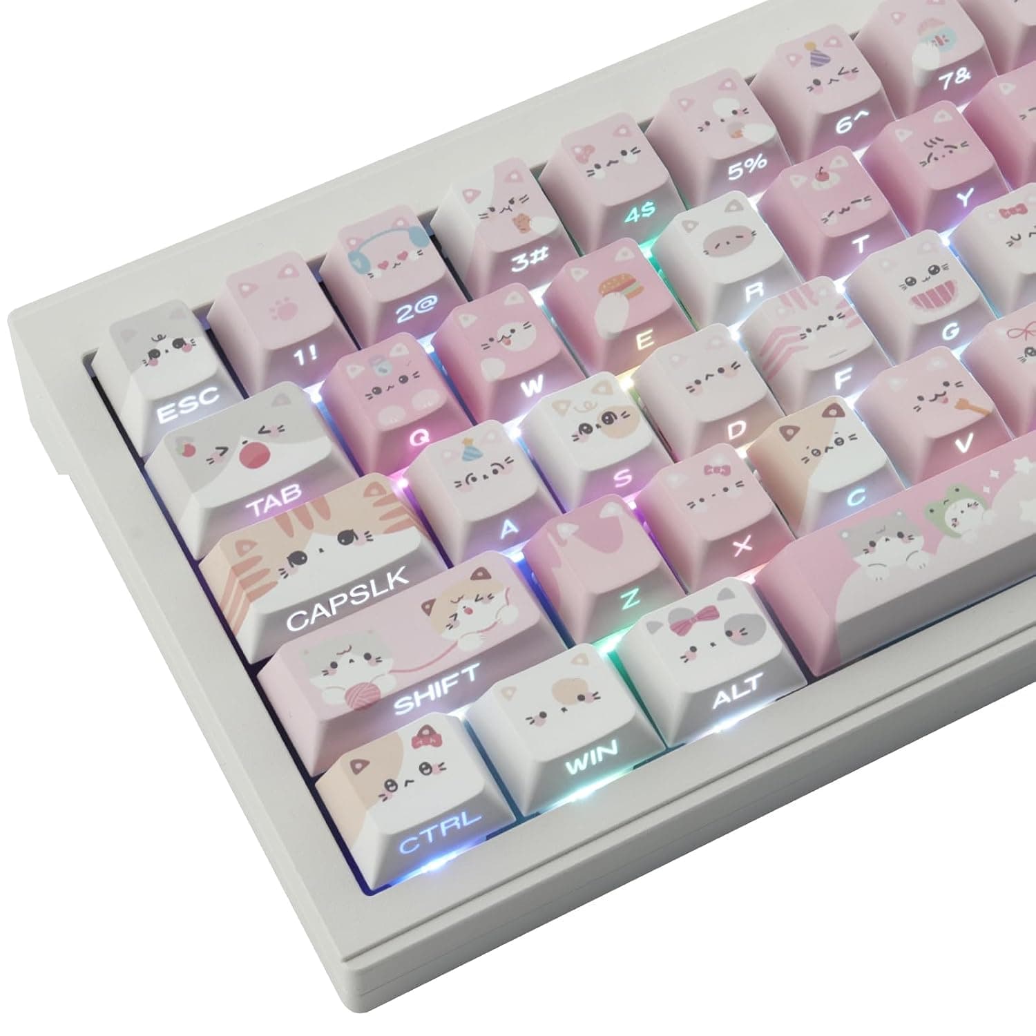 PBT Keycaps - Side Printed Keycap Set,136 Keys Shine Through Meow Meow Squad Custom Cat Keycaps, Cherry Profile Keyboard Keycap for Cherry Gateron MX Swithes ANSI Layout Mechanical Keyboards