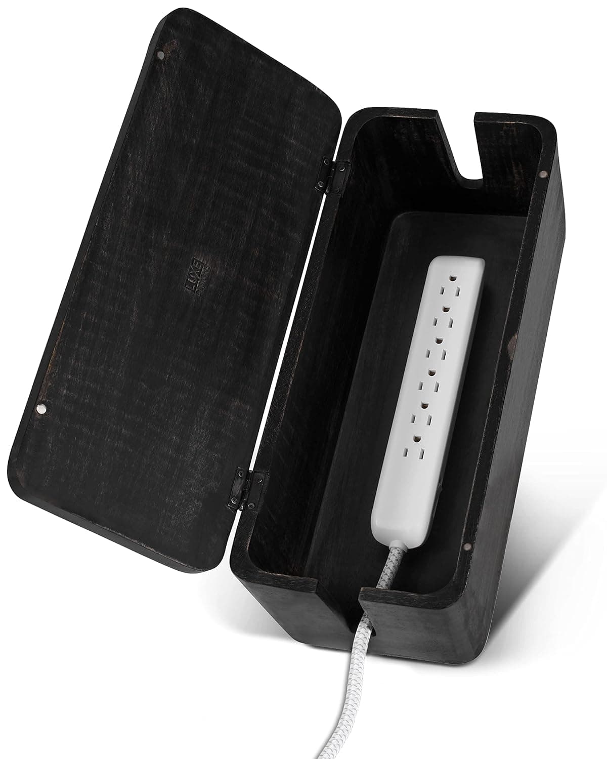 Luxe Designs Cable Management Box – Large Extension Cable Box for Desk, Home or Office – Rustic Black Cable Tidy Box to Hide Wires, Power Strips, Cords – Stylish Cord Organizer & Cable Storage