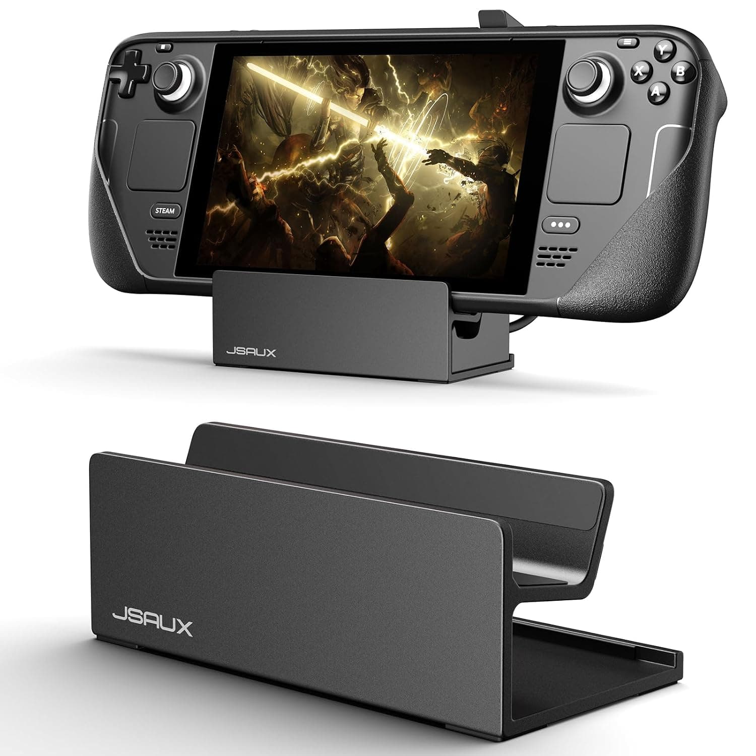 JSAUX Stand for Official Steam Deck Dock and Steam Deck/ROG Ally with Case | Frosted Aluminum Alloy Playstand for Steam Deck, Anti-Slip Holder for Valve Steam Deck/ROG Ally