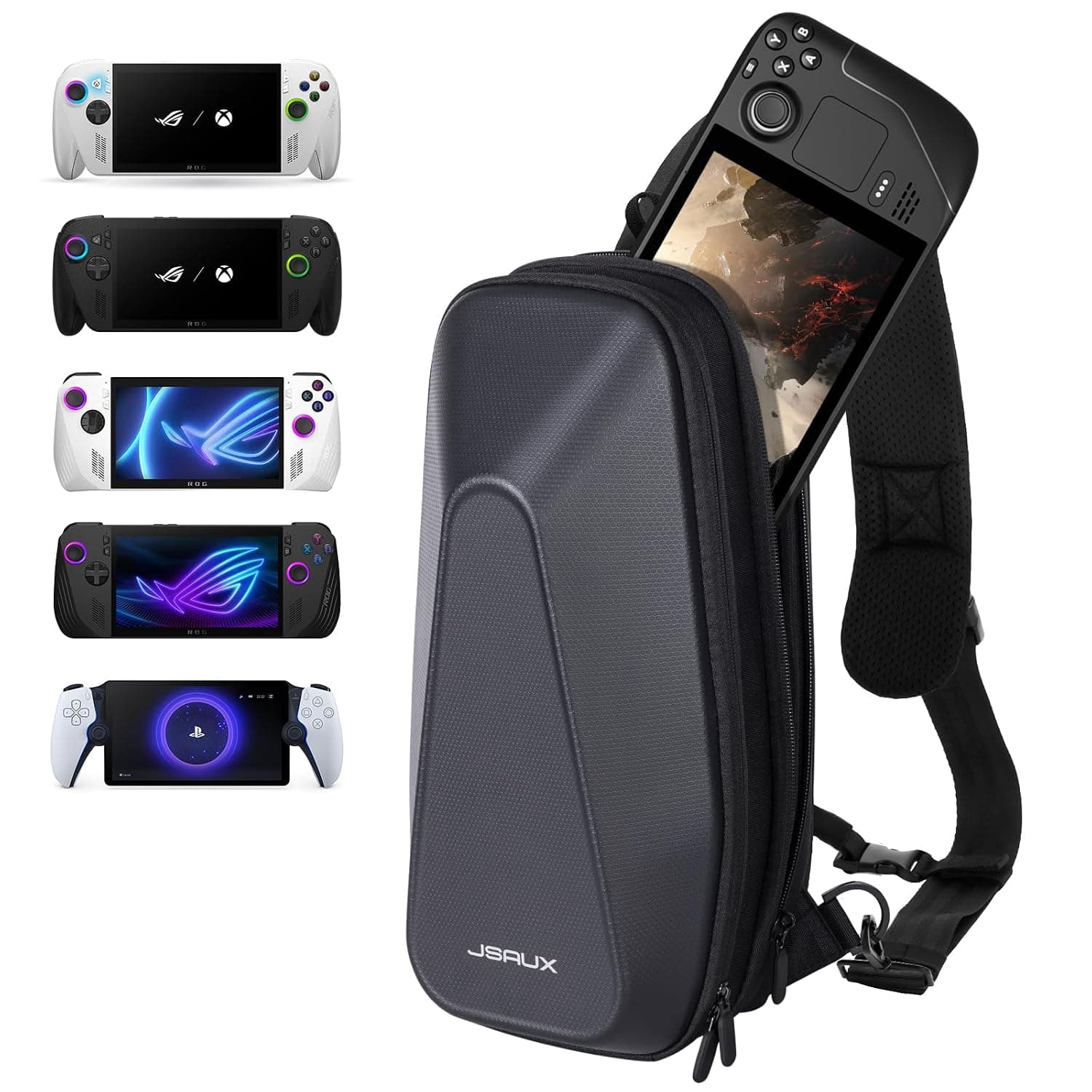 JSAUX Sling Bag for Steam Deck/ROG Ally, Crossbody Travel Carry Bag | Double-layer Storage, EVA Hard Shell, Fits Docking Station and Accessories
