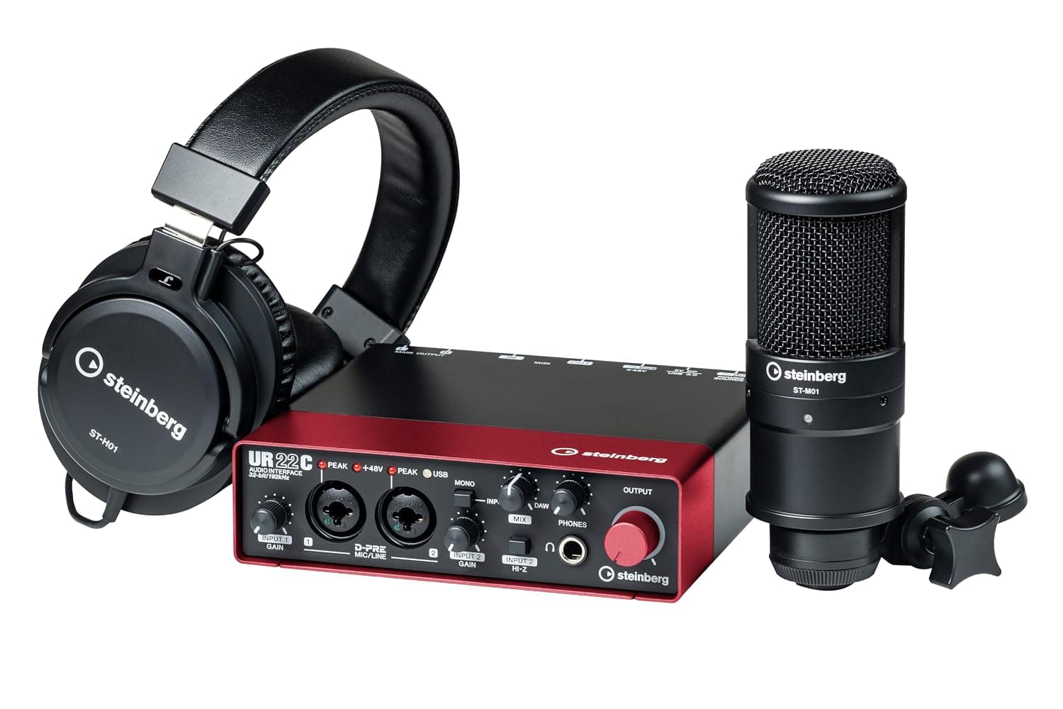 Steinberg UR22C Recording Pack - UR22C USB 3.0 Audio Interface, ST-M01 Condenser Microphone and ST-H01 Monitor Headphones (Including Software Package with Cubase AI, Cubasis LE, WaveLab LE & Steinberg