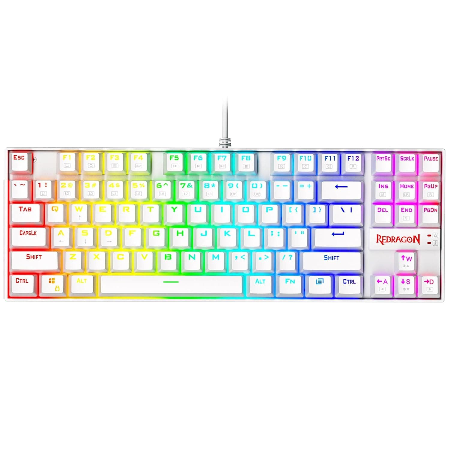 Redragon K552 Mechanical Gaming Keyboard Compact 87 Key Kumara Wired Cherry MX Blue Switches Equivalent for Windows PC Gamers (RGB Backlit White)