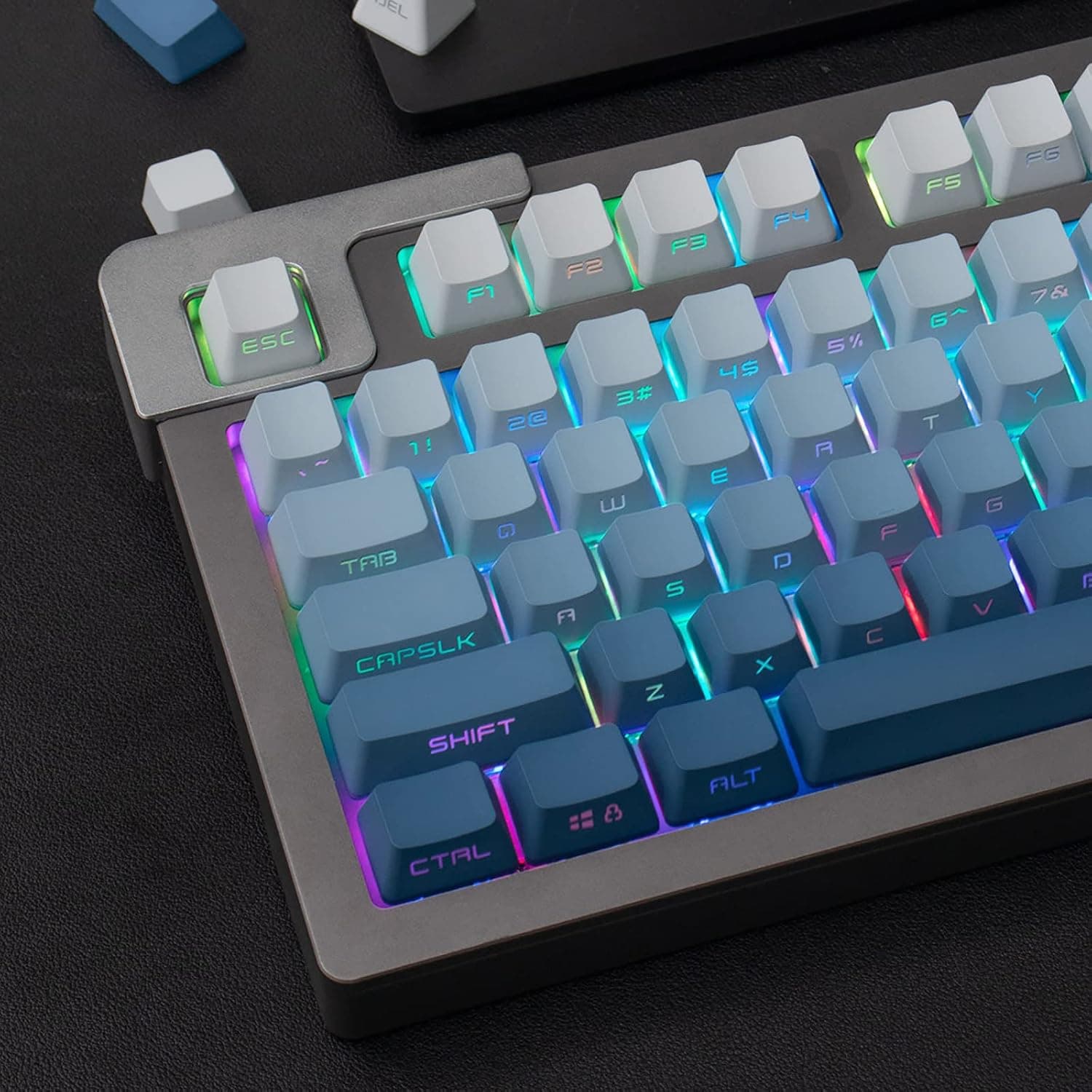 Side Printed Keycaps Custom Shine Through PBT Key caps Set 134 Keys Double Shot Blue Gradient Keycap for Mechanical Keyboard Cherry Mx Switches