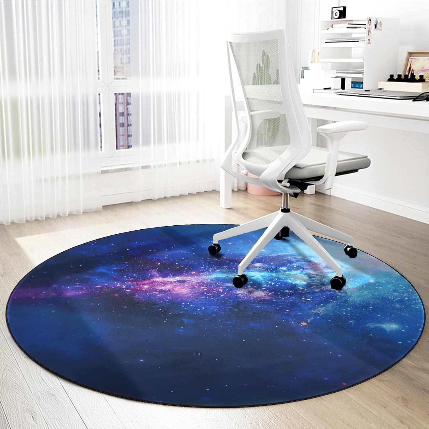Capslpad Chair Mat for Hardwood Floor Round 120cm Anti-Slip Rubber Gaming Chair Mat Office Gaming Computer Desk Chair Mat for Home Office Gaming Room Decor,Starry Sky
