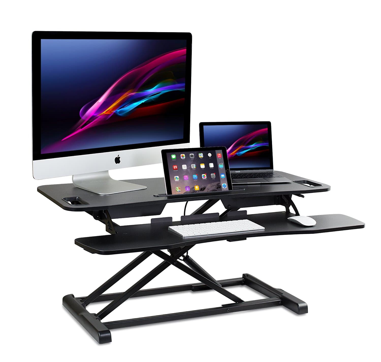 Mount-It! Standing Desk Converter | Height Adjustable 37” Wide Desktop | Sit-Stand Desk with Gas Spring Handle | Stand Up Computer Workstation Fits Dual Monitors | Black (MI-7954)