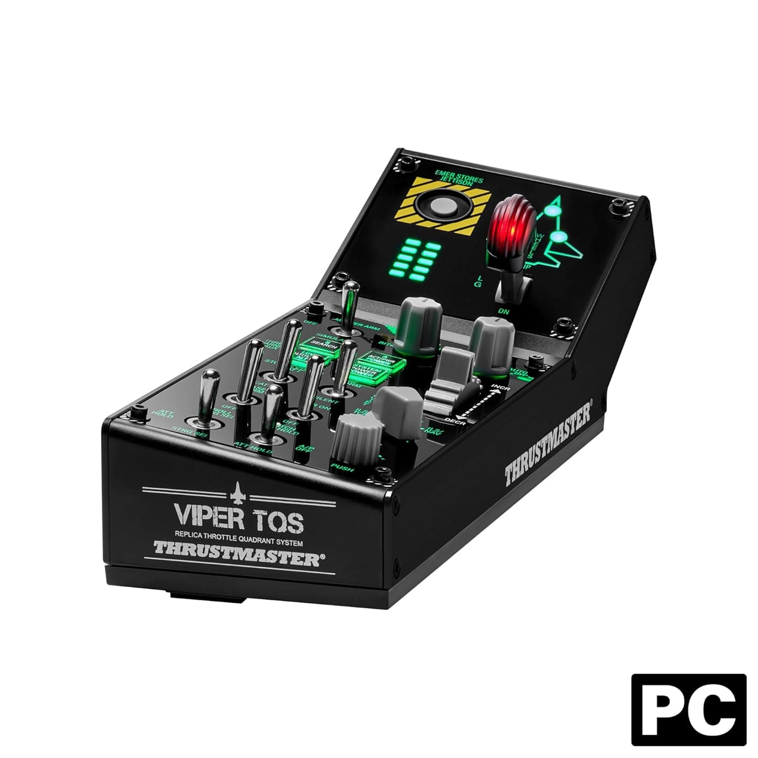 Thrustmaster Viper Panel for PC, Backlit Control Panel, For Use with Viper TQS or Standalone, 43 Metal Action Buttons, Jettison, Trim, Landing Gear, Licensed by the U.S. Air Force | U.S. Air Force licensed, 43 programable buttons incl 11 virtual, trim wheel, landing gear lever, MODE & PGRM selectors