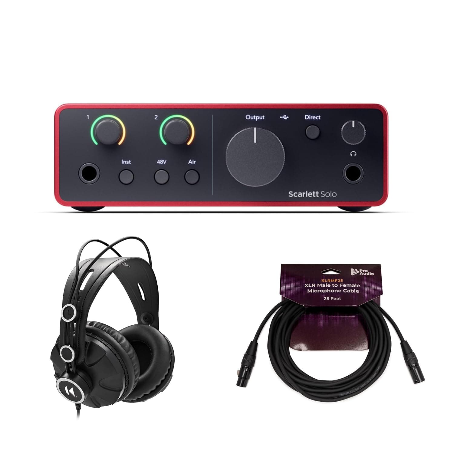 Focusrite Scarlett Solo 4th Gen USB Audio Interface, Air Mode, Loopback, with TX-100 Studio Headphones, XLR Cable