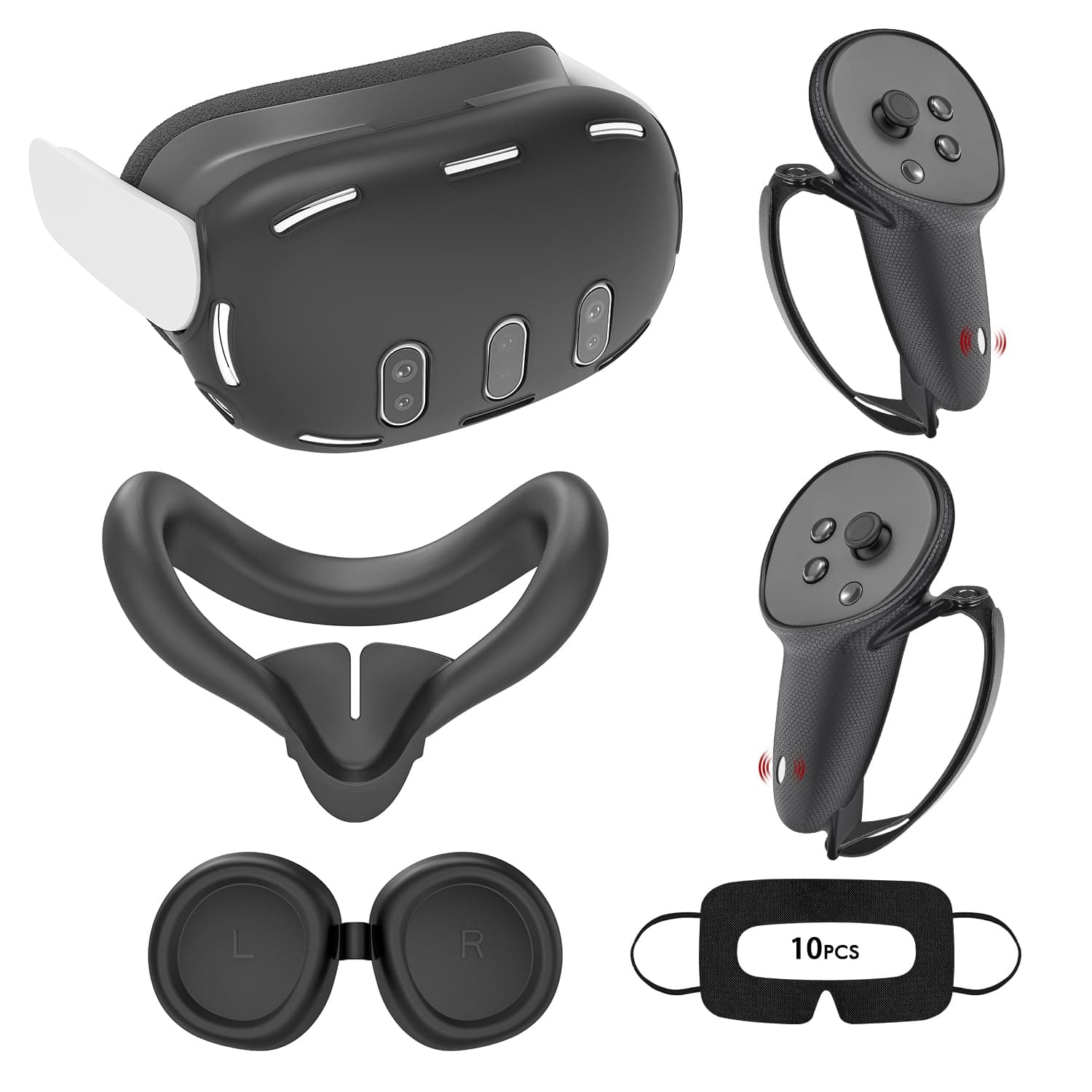 VR Accessories Compatible with Oculus Quest 3, Include Controller Grip Leather Cover, VR Shell Cover, Face Cover, Lens Cover and 10PCS Disposable Eye Cover