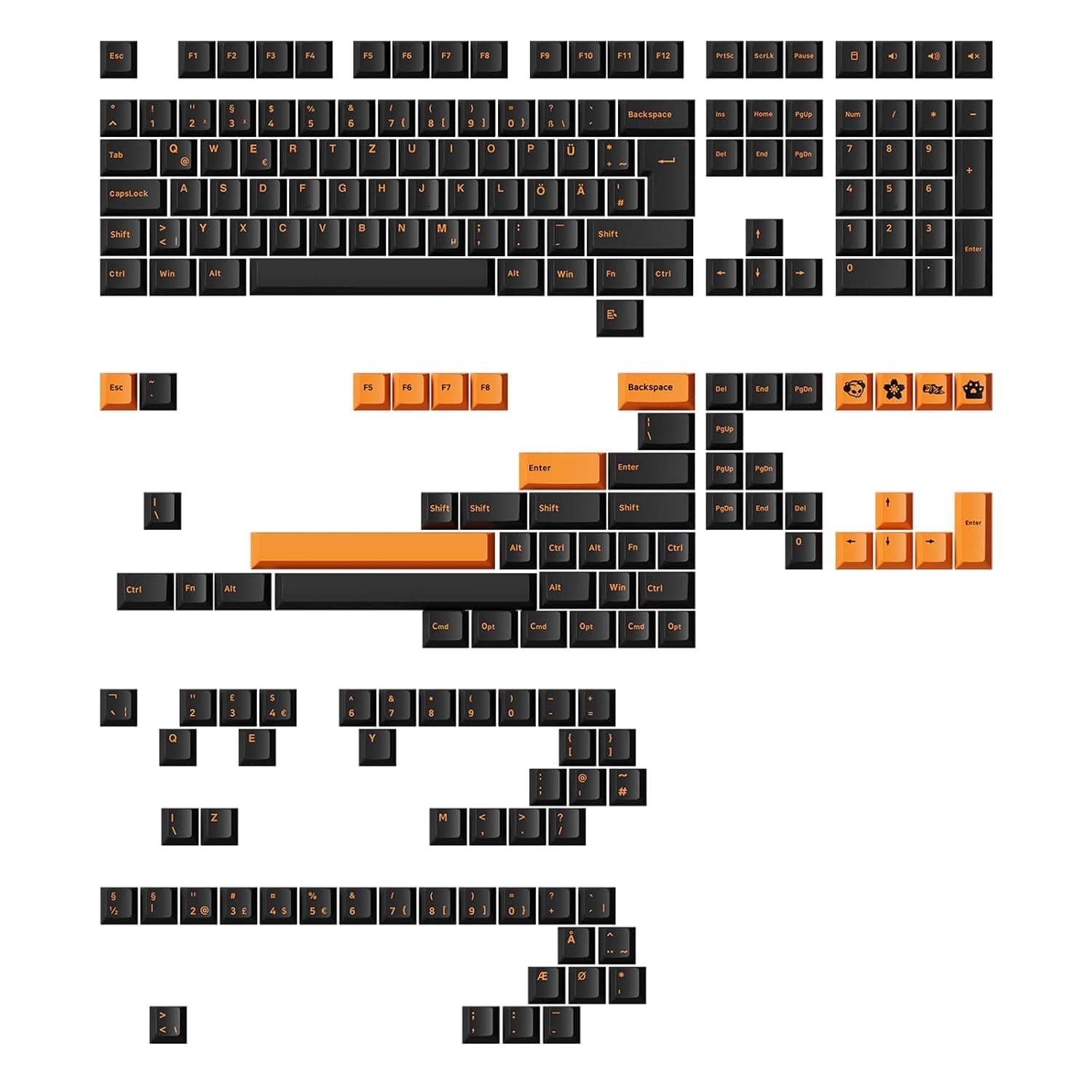 AKKO ISO Keycaps 210 Key PBT Double Shot Cherry Profile Orange Black | ISO-DE/UK/Nordic Layout, PBT Double Shot, Cherry Profile Keycaps for Gaming & Custom Mechanical Keyboards