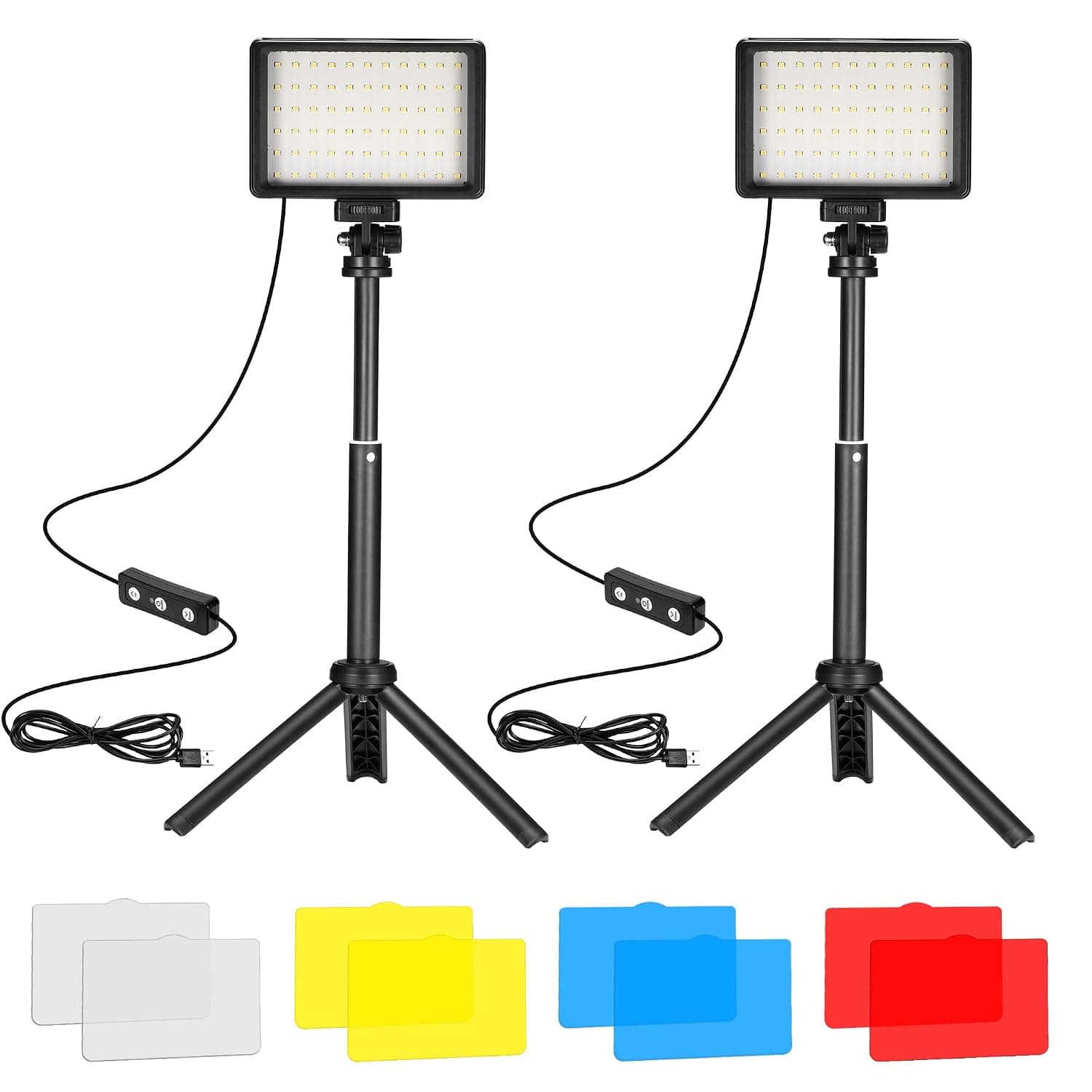 Ci-Fotto LED Video Light 2-Pack, 5600K Dimmable USB Camera Lighting Kit | Photography Lights with Mini Tripod & Colored Filters for Photo Studios, Small Angle Shooting, Video Recording,Game Streaming
