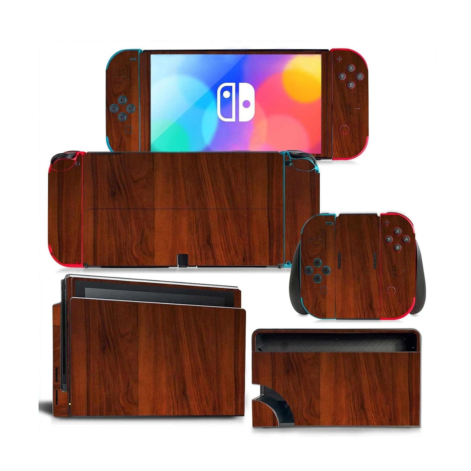 Skin Sticker for Nintendo Switch OLED Console and Controllers, Vinyl Sticker Skins, Wrap Decal Cover Protective Accessories for Nintendo OLED(Wood Grain)