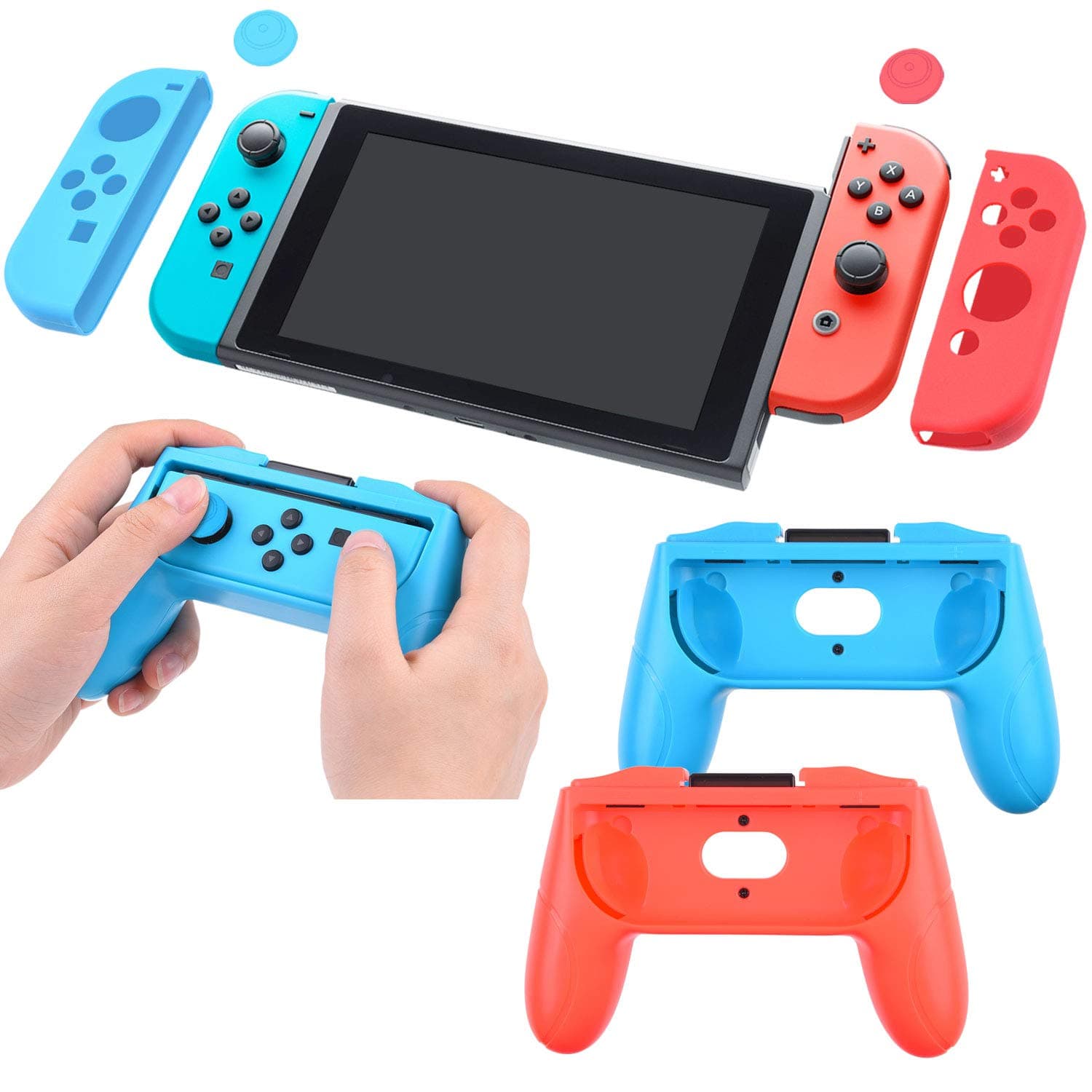 CAMKIX Grip Boost Kit Compatible with Switch - 2x Gamepad Shaped Cover, 2x Joy Con Cover, 4x Thumb Grip Cover, 1x Cleaning Cloth and Grip