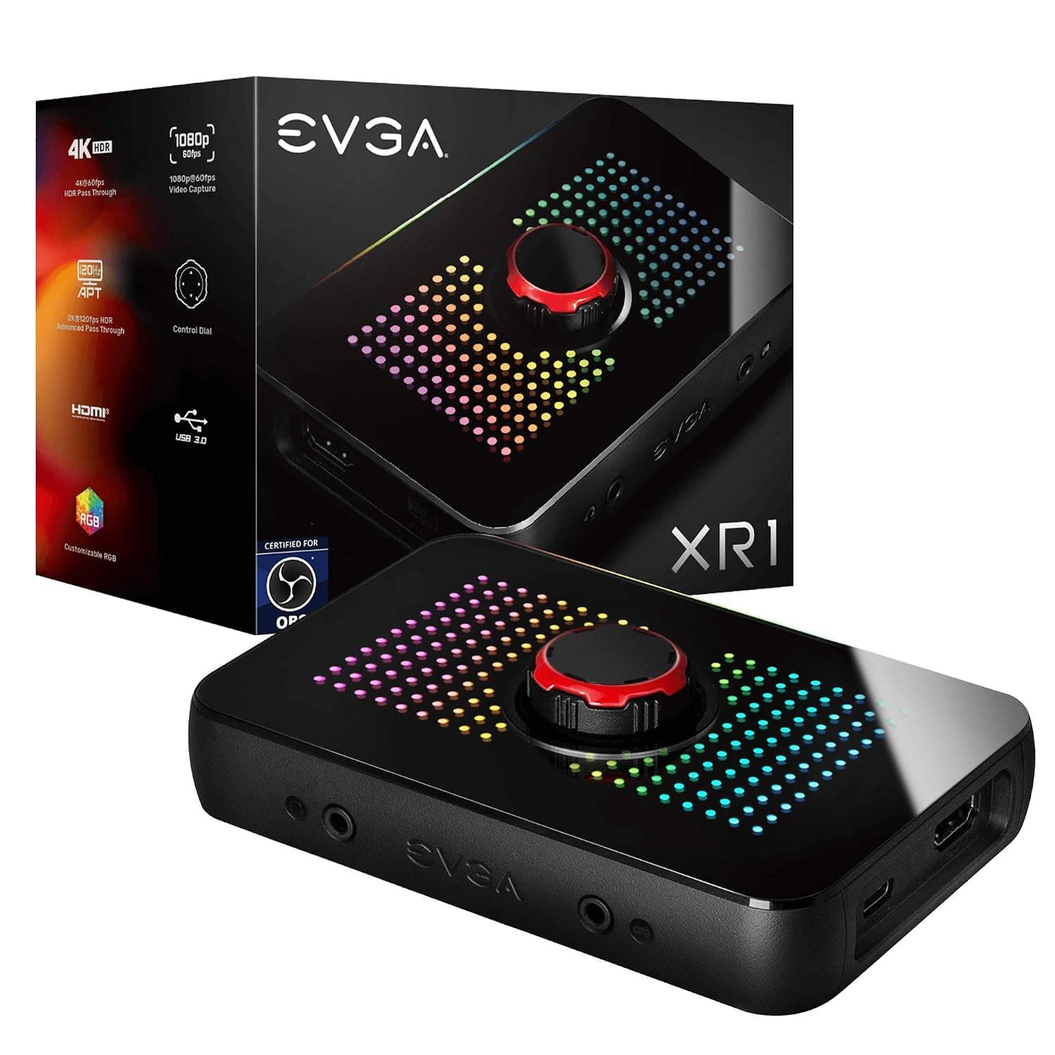 EVGA XR1 Capture Card, Certified for OBS, USB 3.0 Capture Device, 4K Pass Through, ARGB, Audio Mixer, PC, PS5, PS4, Xbox Series X and S, Xbox One, Nintendo Switch