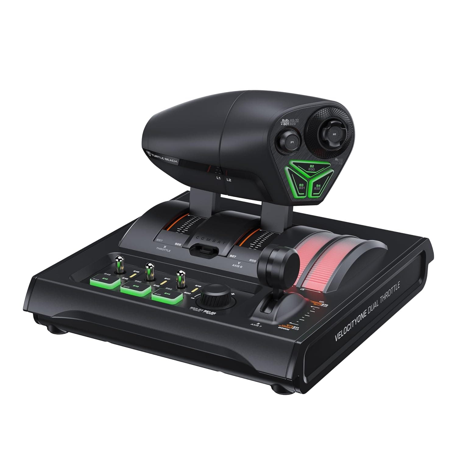 Turtle Beach VelocityOne Dual Throttle for PC and Console | Black, Hall-Effect Axes, 35 Programmable Inputs, Adjustable Tension, Swappable Detents, RGB, HOTAS, Flight Sim Controller