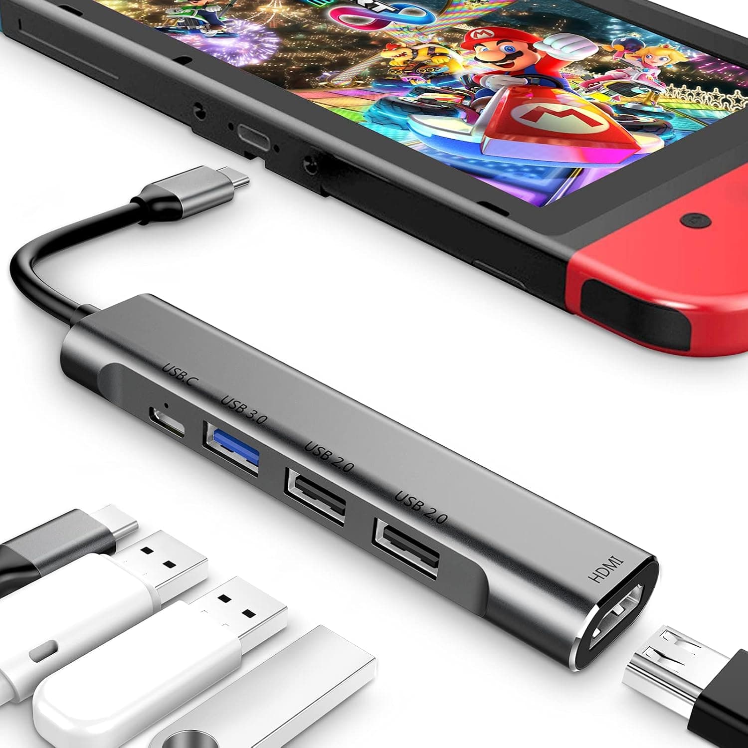 Type C Multiport Hub, 5 in 1 USB C Hub with USB 3.0, 2 x USB 2.0, 100W PD Charging, 4K HDMI, Portable Dock USB C Adapter Compatible with Samsung Galaxy S21/S20/Huawei P40 Pro/MacBook Pro/Air iPad Pro