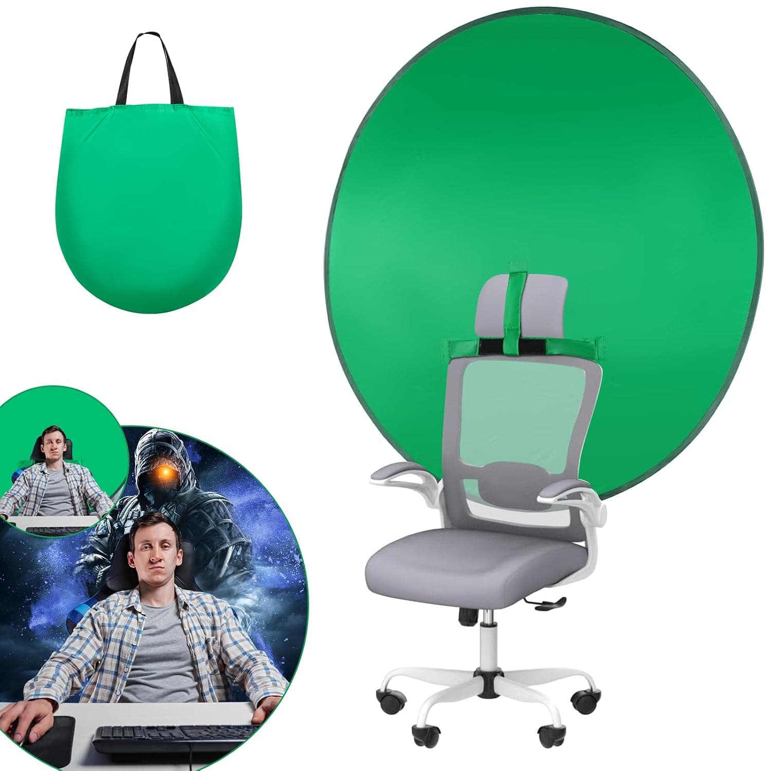 Green Screen Background with Stand,1.42m(4.65ft) Collapsible Greenscreen Backdrop,Pop Up Green Screen with Storage Bag,Portable Backdrop for Photography,Gaming,Live Streaming,Zoom Meeting and Gaming