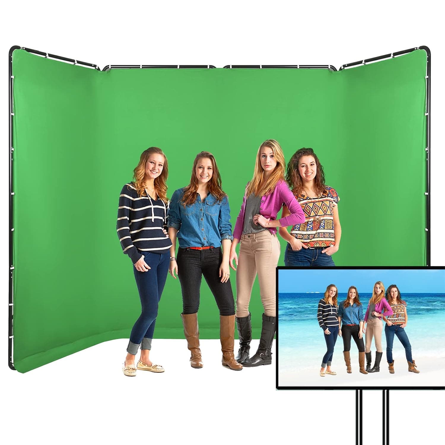 GSKAIWEN 7.87ft x 13.12ft Large Chromakey Green Screen Backdrop with Stand | Portable Photography Background Support System for Photo Studio Video Shooting, Live Streaming, Parties, Keying, Stage