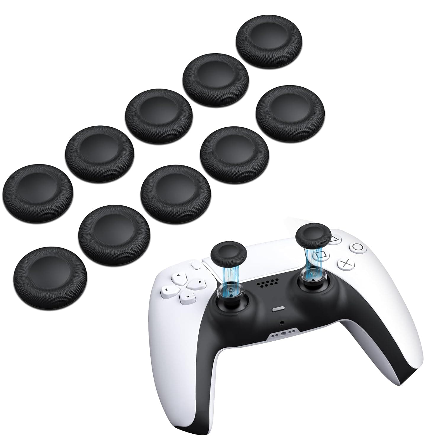NEWDERY Joystick Replacement Grip Caps for PS5/PS4 Controller | Silicone Thumb Grip Cap Replacement Set, Anti-Slip Design, Compatible with PS5/PS4 Controller, Black, 10-Pack