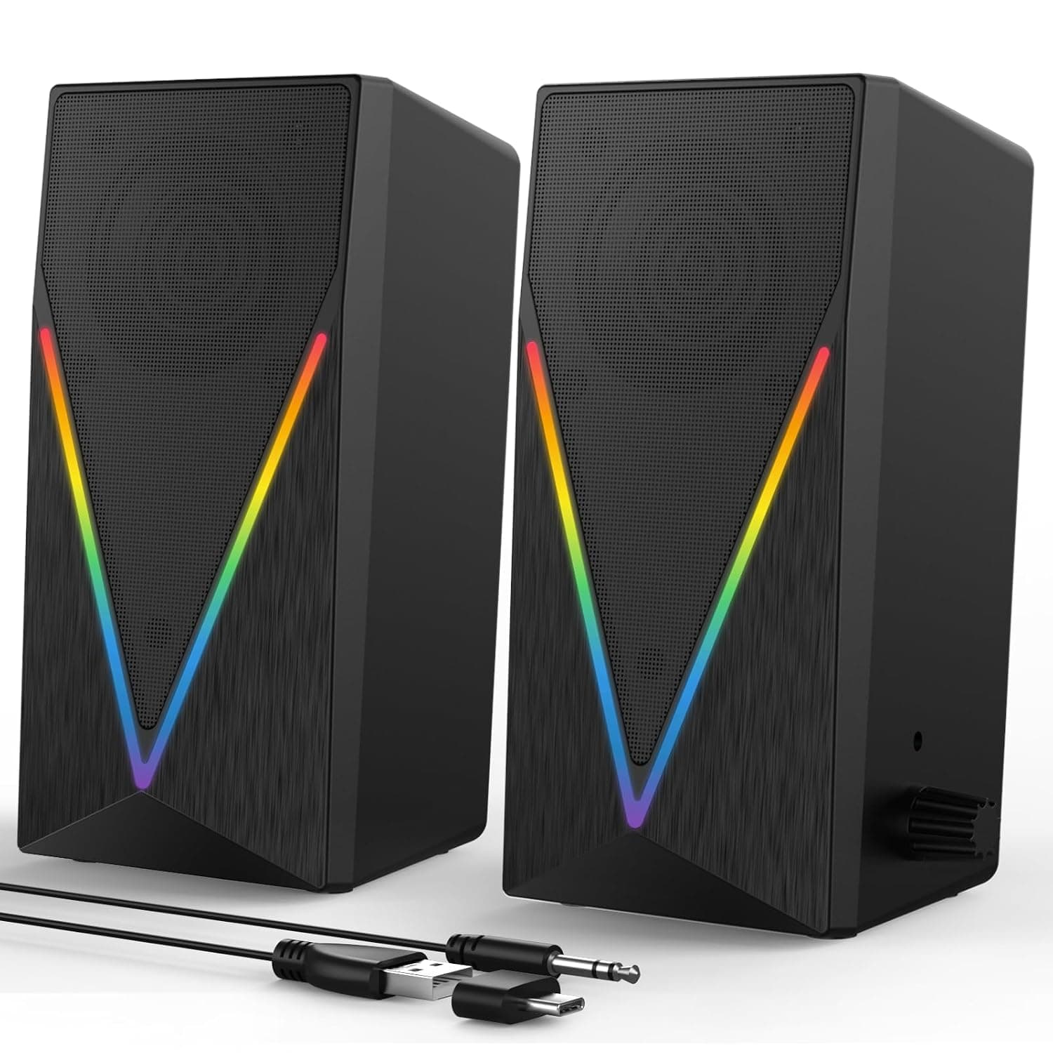 Computer Speakers, Desktop Speakers with 6 Colorful RGB Lights, Headphone Jack, Enhanced Bass and Volume Control, PC Speakers USB Powered & 3.5mm Aux Gaming Speakers for Laptop Monitor PC Tablet Phone