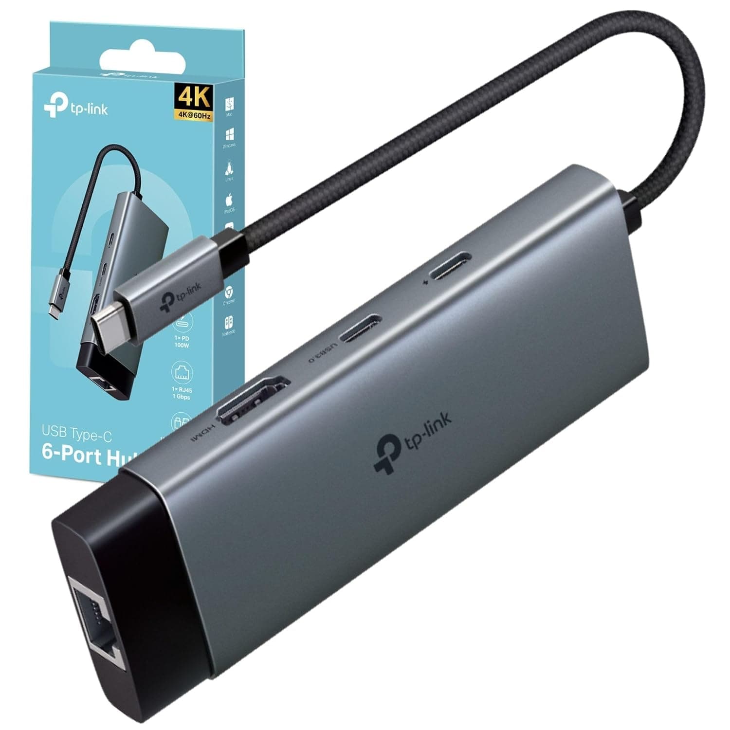 TP-Link UH6120C 6-in-1 USB-C Hub, 4K 60Hz HDMI Docking Station | 1 × 4K@60Hz HDMI, 1 × Ethernet Port, 100W Power Delivery, 1 × USB-C Data Port, 2 × USB-A Data Ports, 5 Gbps DataTransfer