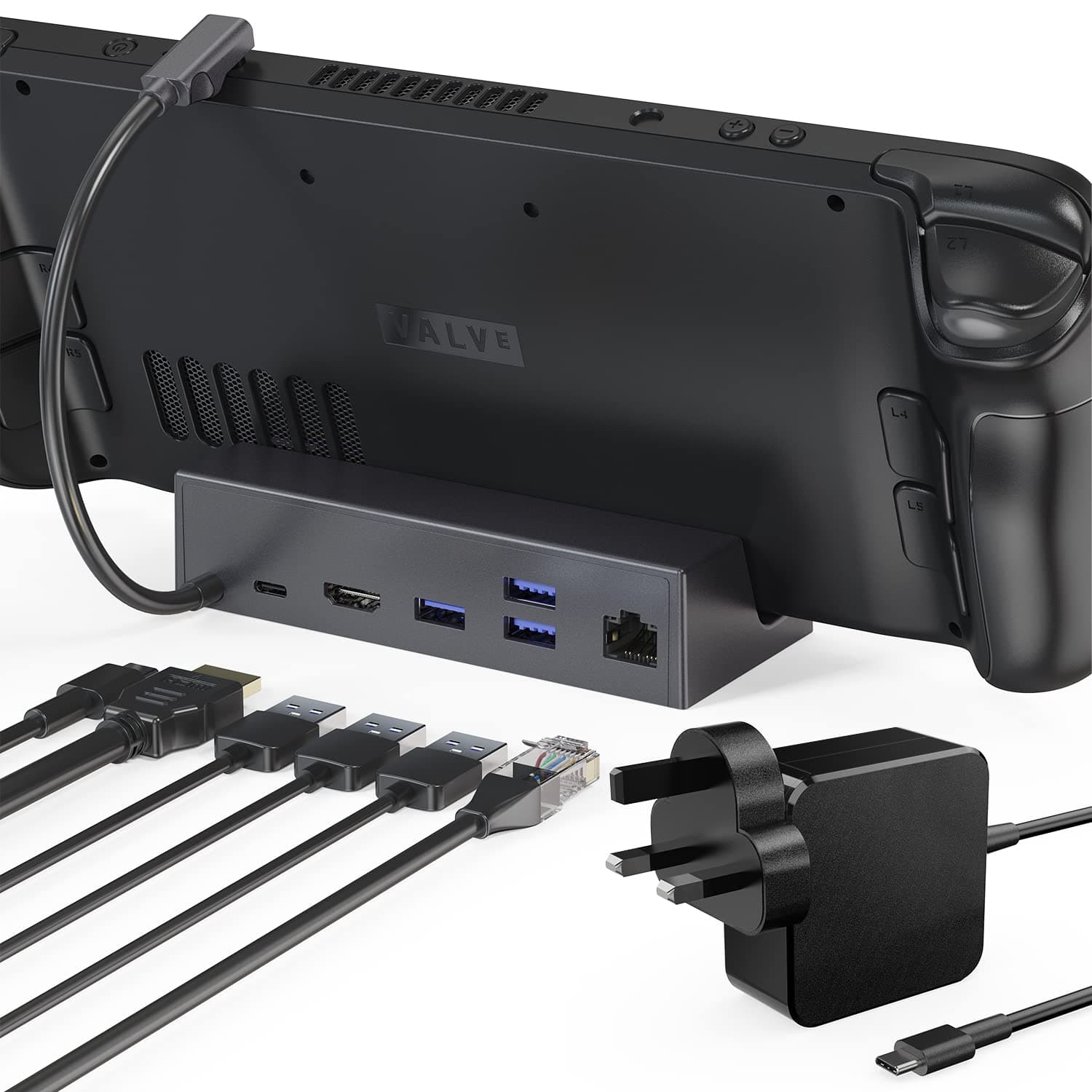 Steam Deck Dock,Stouchi 6in1 Docking Station (with 45W USBC Charger Power Supply) Compatible with Valve Steam Deck,USB C Hub with HDMI 2.0 4K@60Hz,RJ45 1Gbit Ethernet,USBA 3,USBC Fast Charging Port