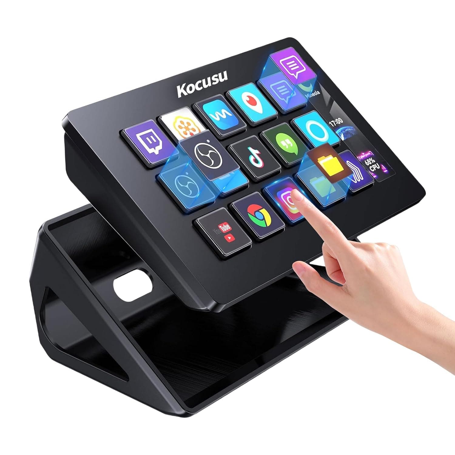Kocusu Stream Control Deck with 15 Macro Keys & Dashboard,Studio Stream Controller,Customizable LCD Buttons,Triggers Actions in Apps Like OBS,Twitch,YouTube,Compatible with PC for Live Streaming,Black