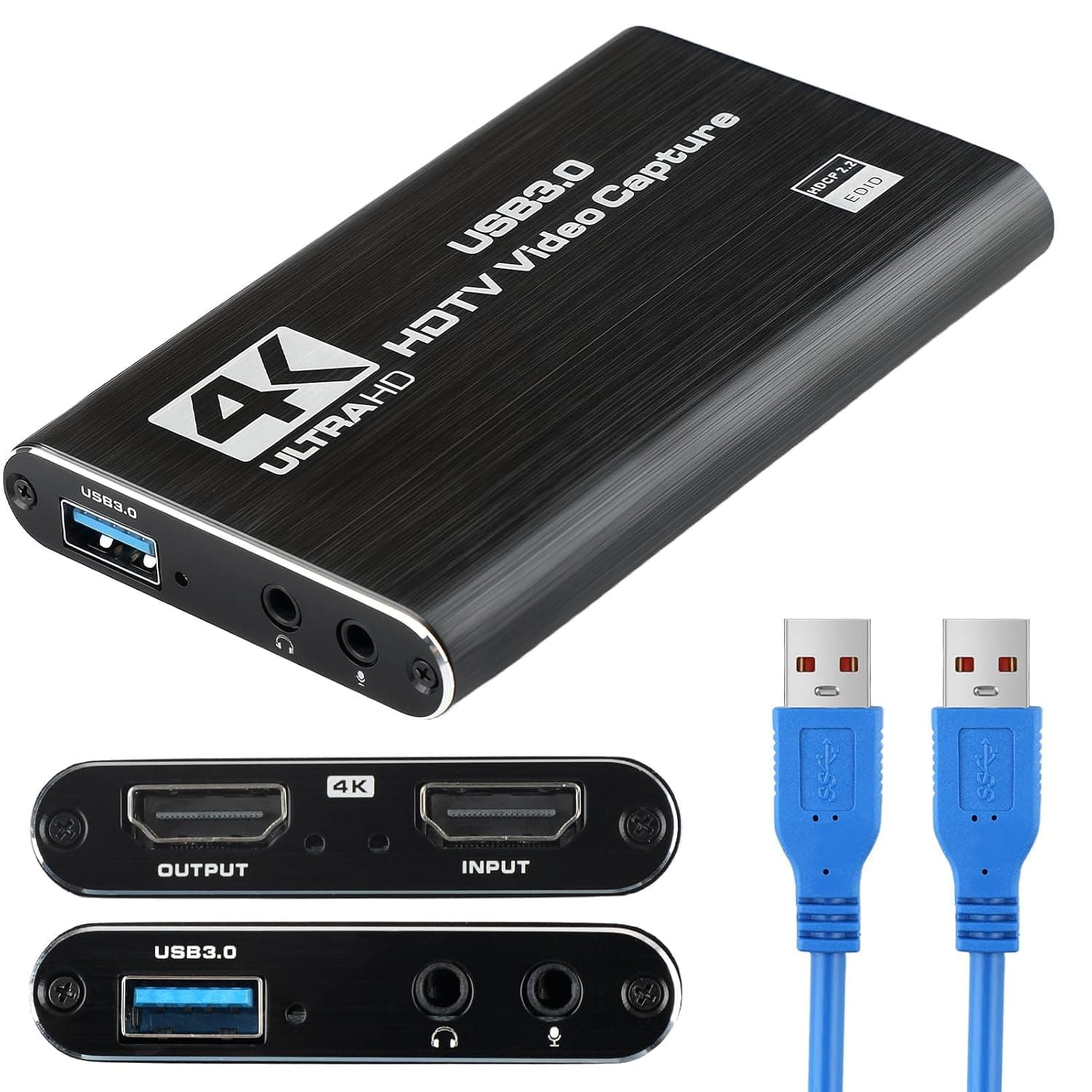 Full 4K HD 1080P USB 3.0 HDMI Video Capture Card With 60cm Adapter Cable | Audio Video Captures Card 4K HDMI Loop-Out for Game Recording Live Streaming Computer Phone Video