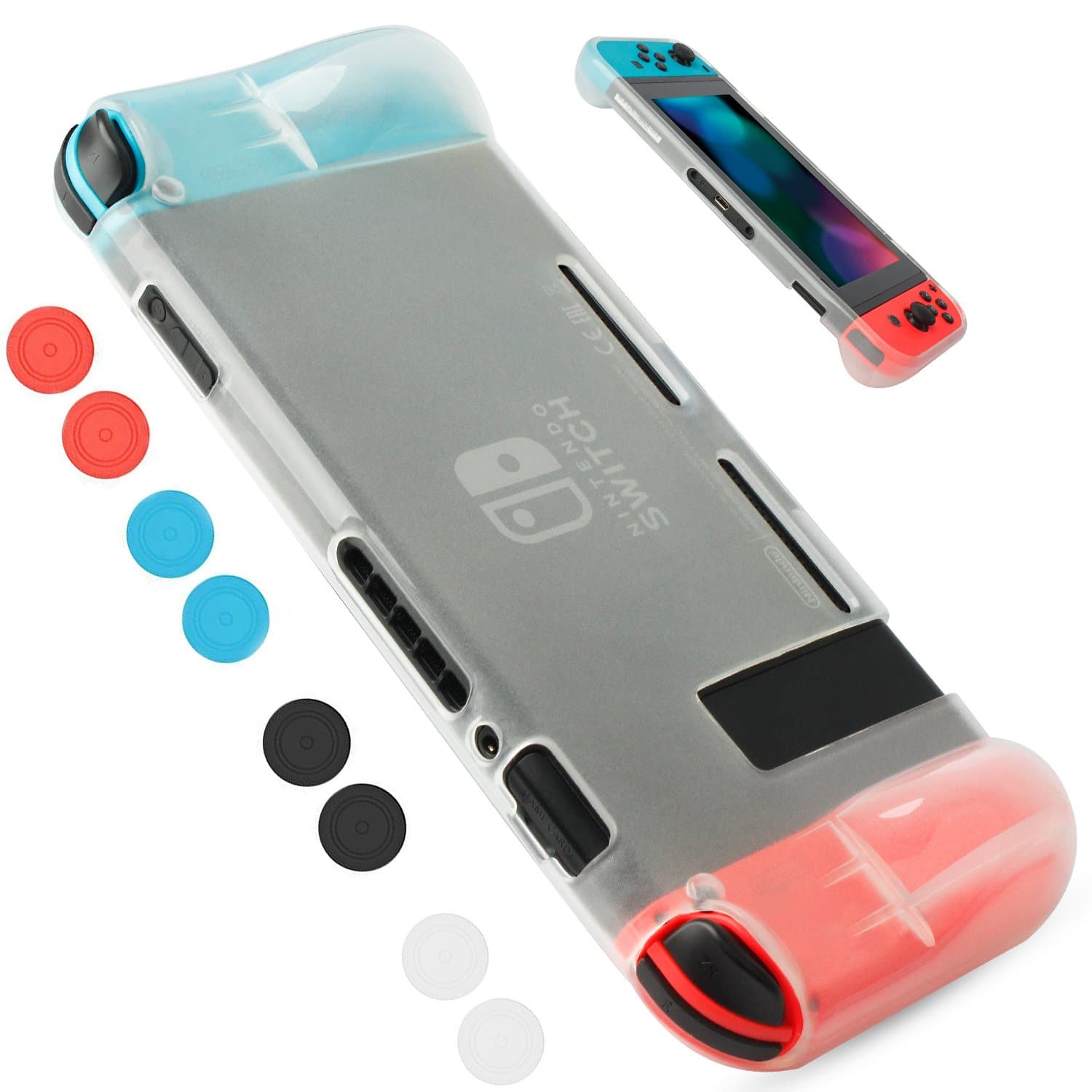 Protective Case Cover for Nintendo Switch, YCCTEAM Comfortable Soft TPU Grip Case and Ergonomic Anti-Scratch ShockAbsorption Cover for Nintendo Switch 2017 with 8 Thumb Grips Caps - Foggy Clear