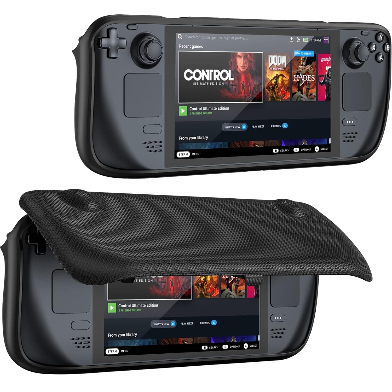 ProCase Upgraded Flip Case for Steam Deck/Steam Deck OLED with Front Cover 2023, Protective Case with Magnetically Detachable Front Shell Accessories -Black | with Front Cover