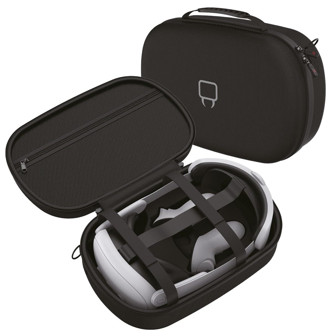 Venom VR Headset Storage and Carry Case for Meta Quest 2 and Meta Quest 3 | vr headset case, meta quest storage, hard shell carry case, controller compartments, travel, quest 2, quest 3