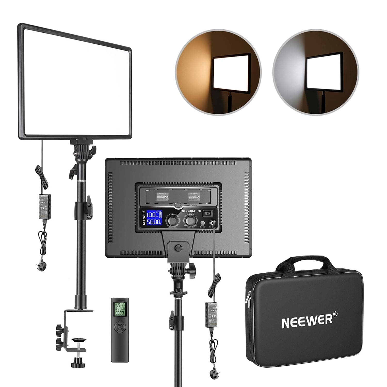 Neewer Desk Mount LED Video Light with C-clamp Stand and 2.4G Remote Kit: Dimmable Bi-Color 18" LED Panel 3200K-5600K 45W 4800Lux CRI 97+ Light for Photography YouTube Game Video Shooting Live Stream